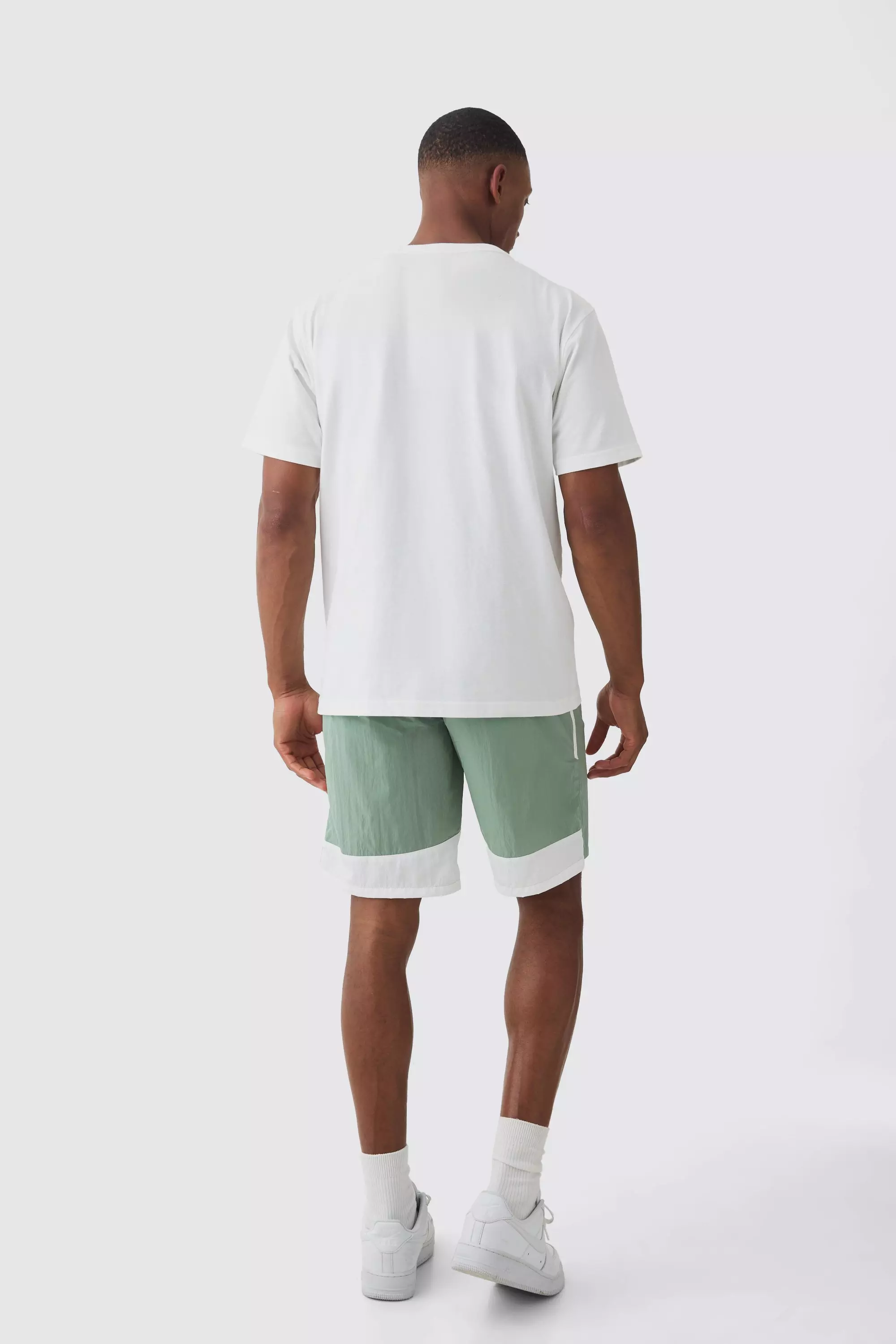 Elasticated Waist Side Stripe Shell Shorts In Sage alternative image