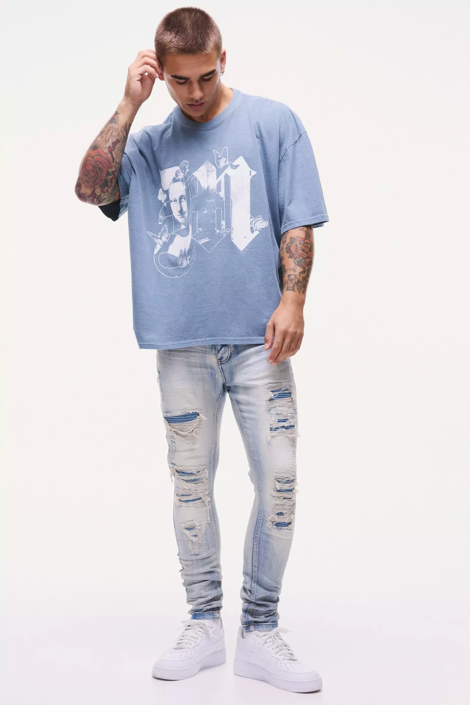 Skinny Stretch Black Pu Biker Rip & Repair Jeans | boohooMAN USA