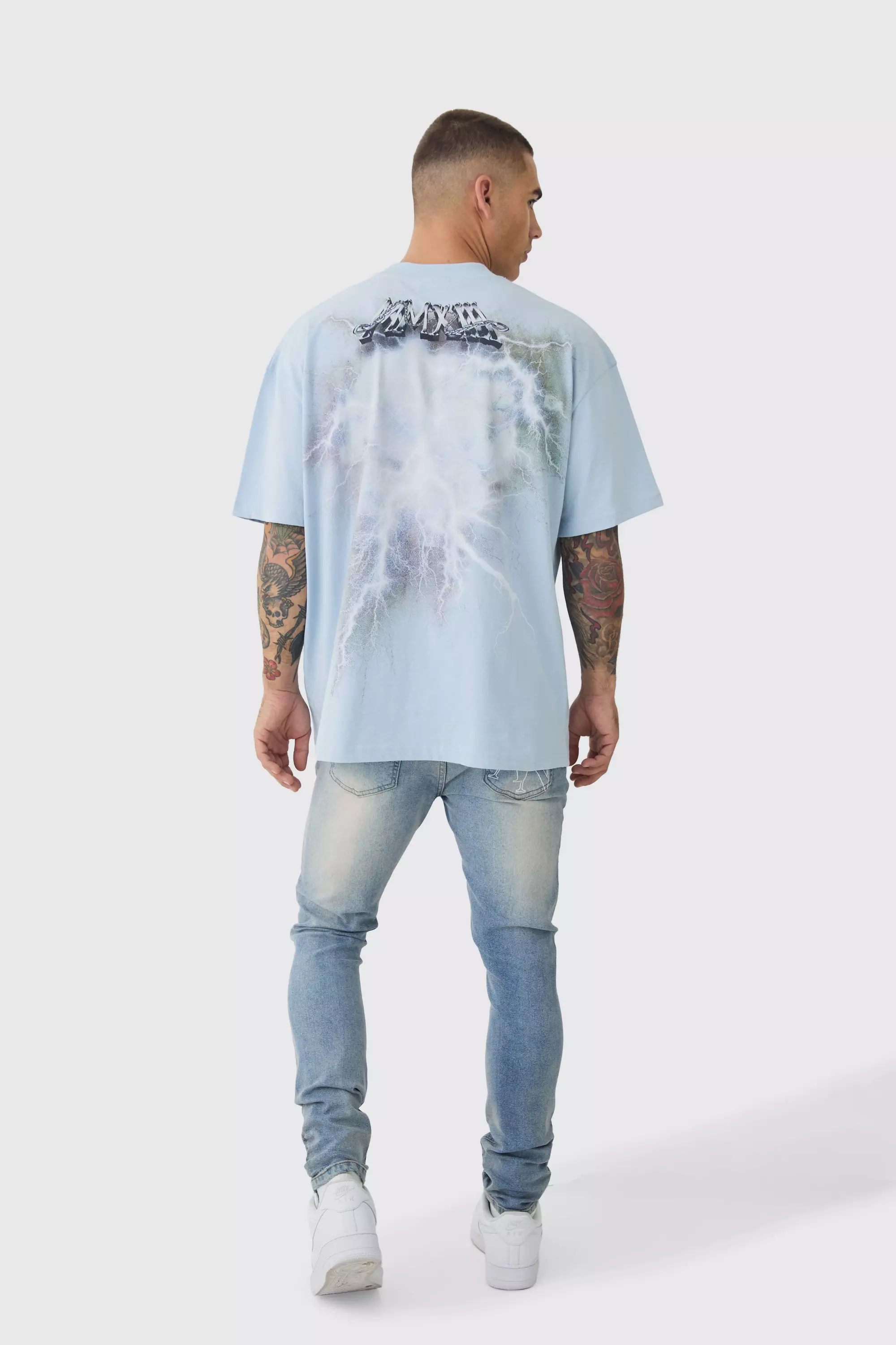 Skinny Stretch Black Pu Biker Rip & Repair Jeans | boohooMAN USA