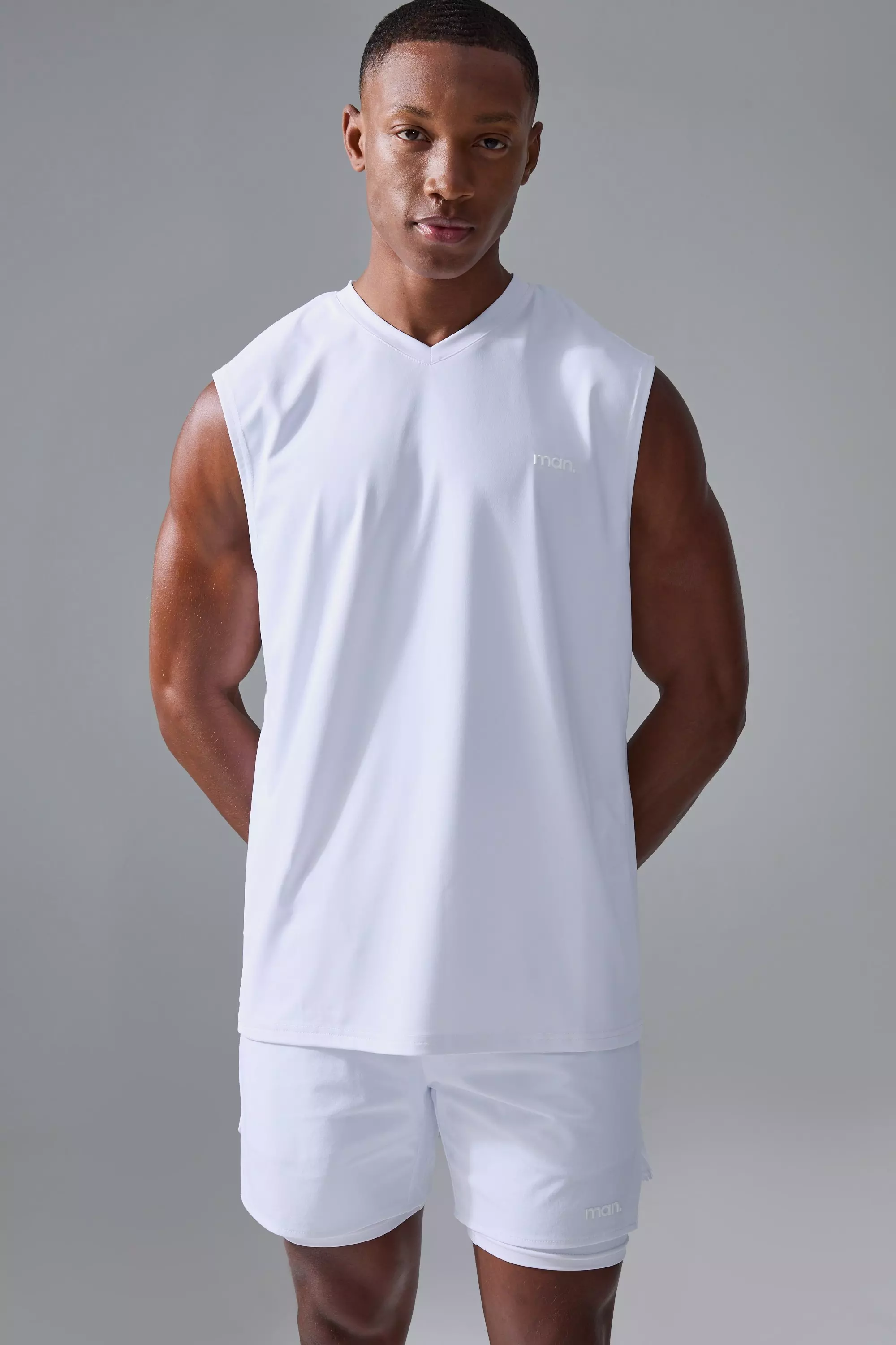 Man Sport V Neck Performance Regular Fit Tank White