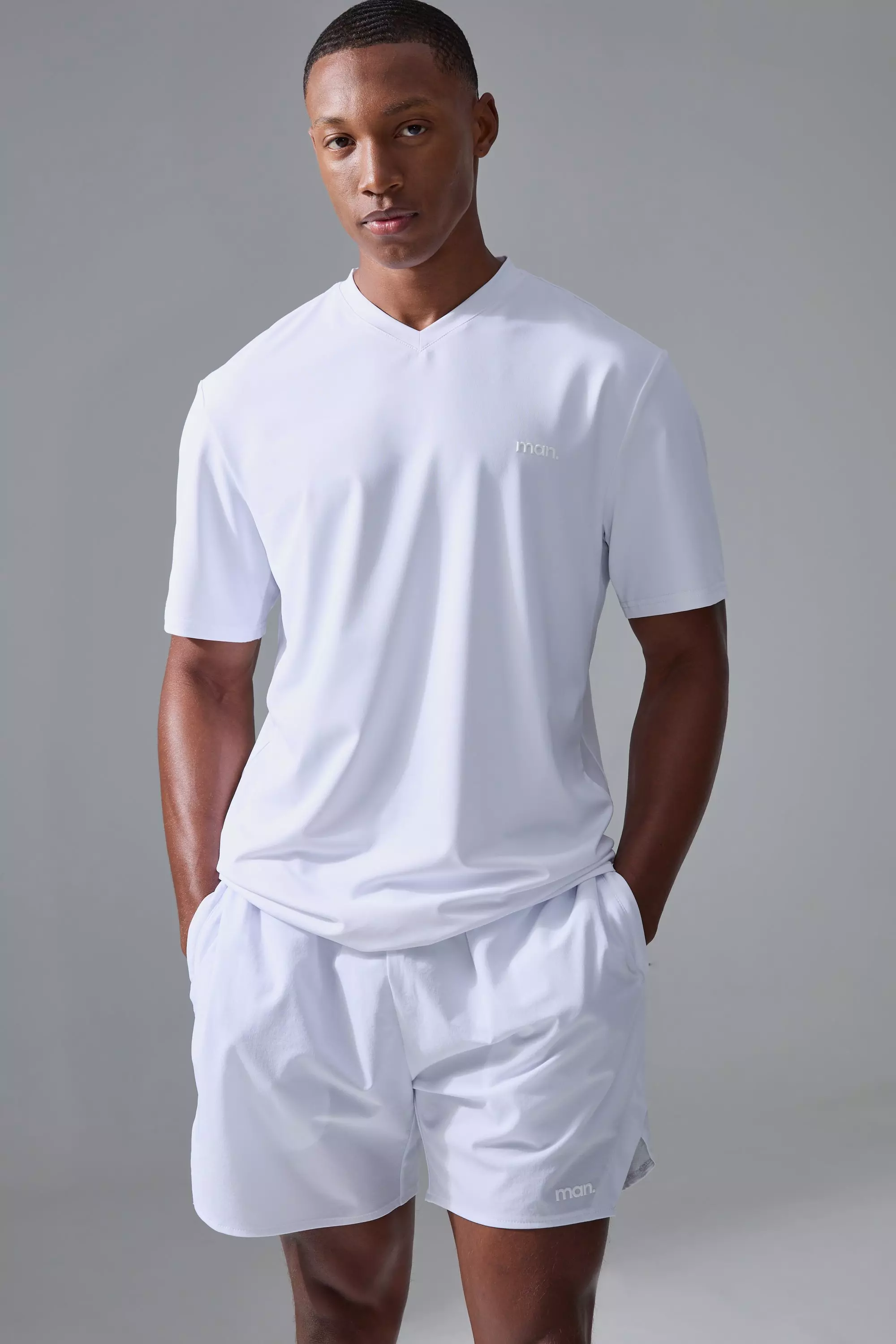 Man Sport V Neck Performance T-shirt White
