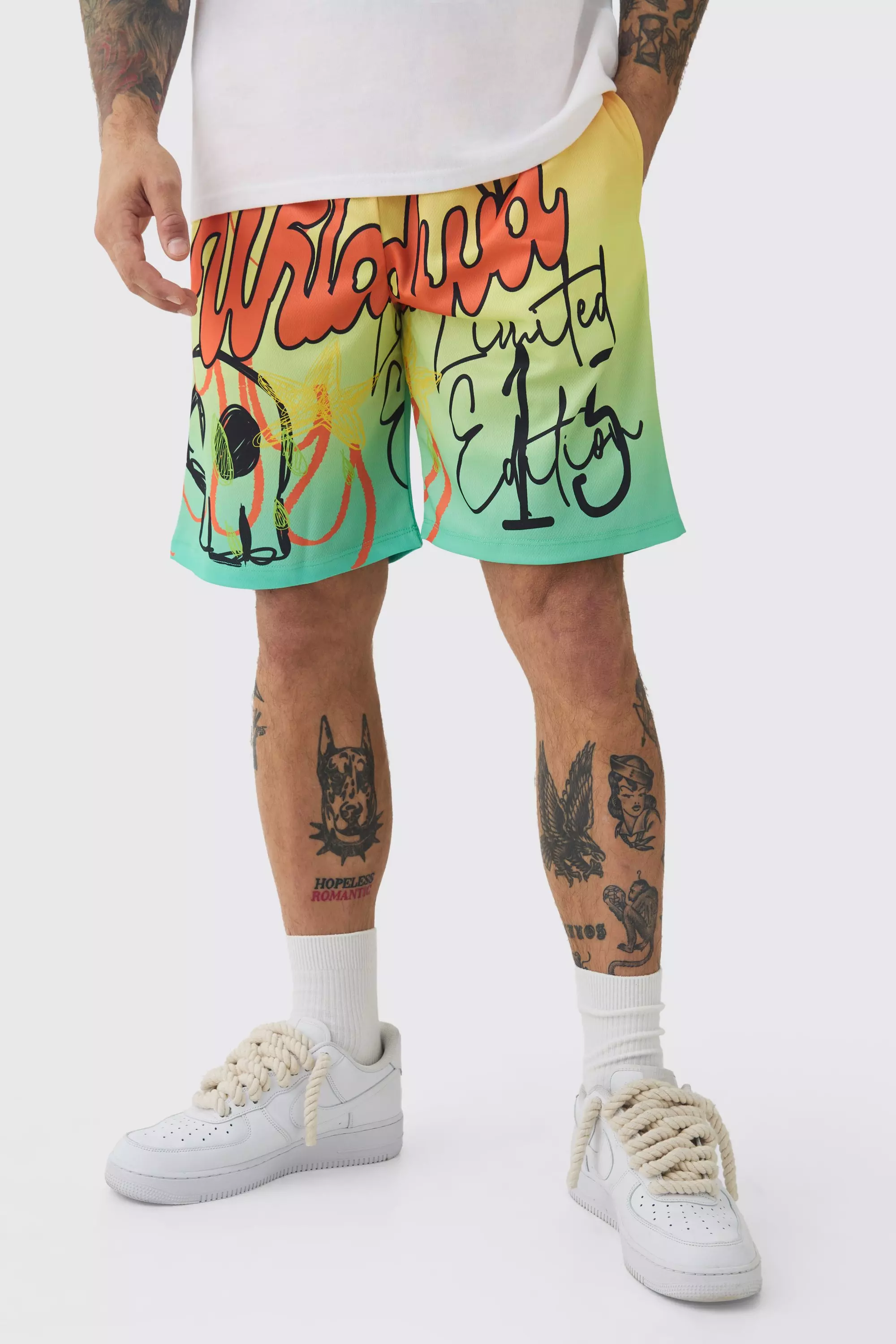 Orange Worldwide Graffiti Mesh Mid Length Basketball Shorts