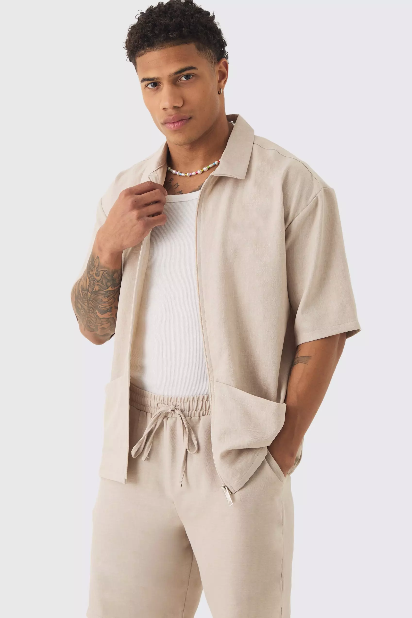 Natural Oversized Linen Deep Pocket Shirt alternative image