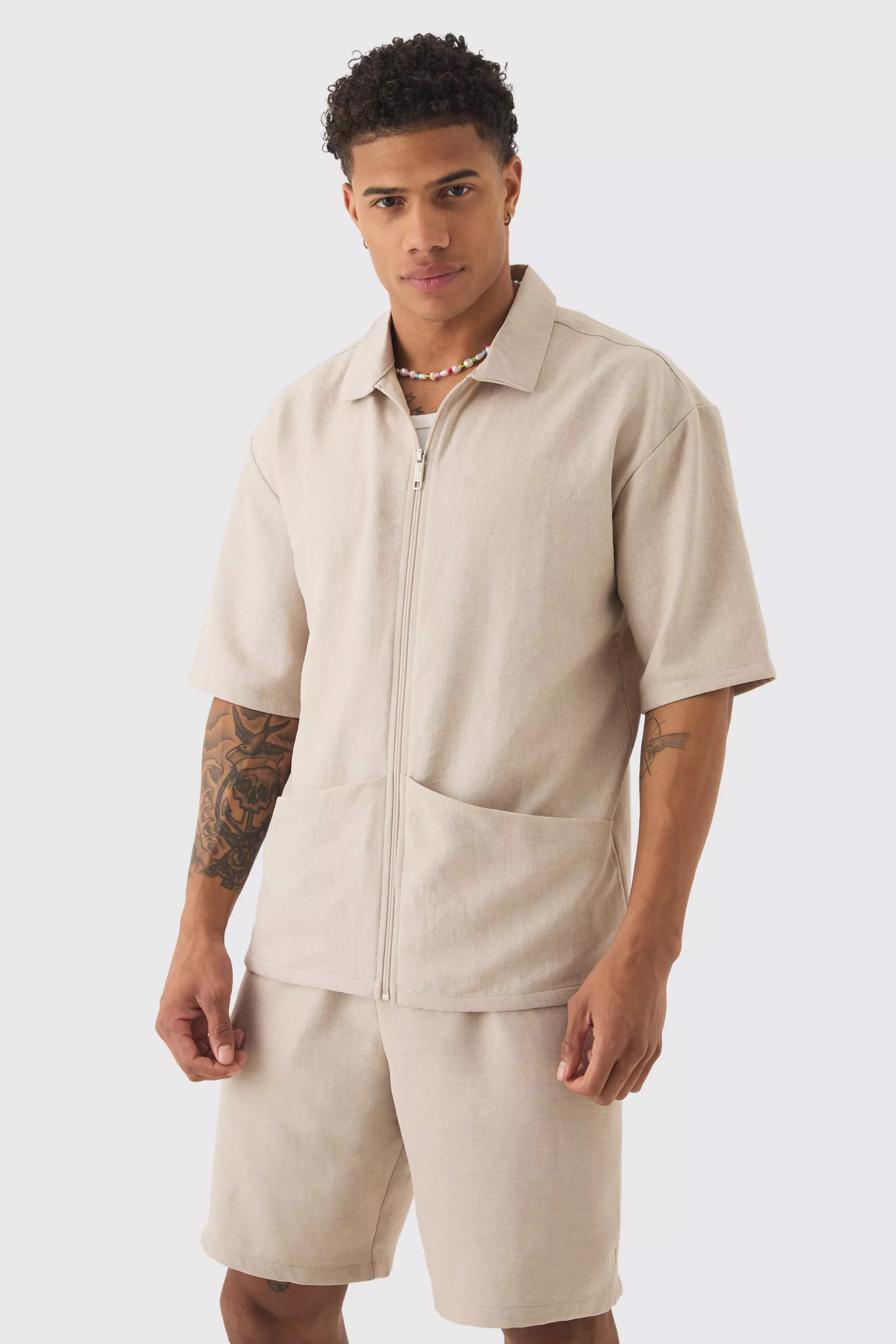 Natural Oversized Linen Deep Pocket Shirt alternative image