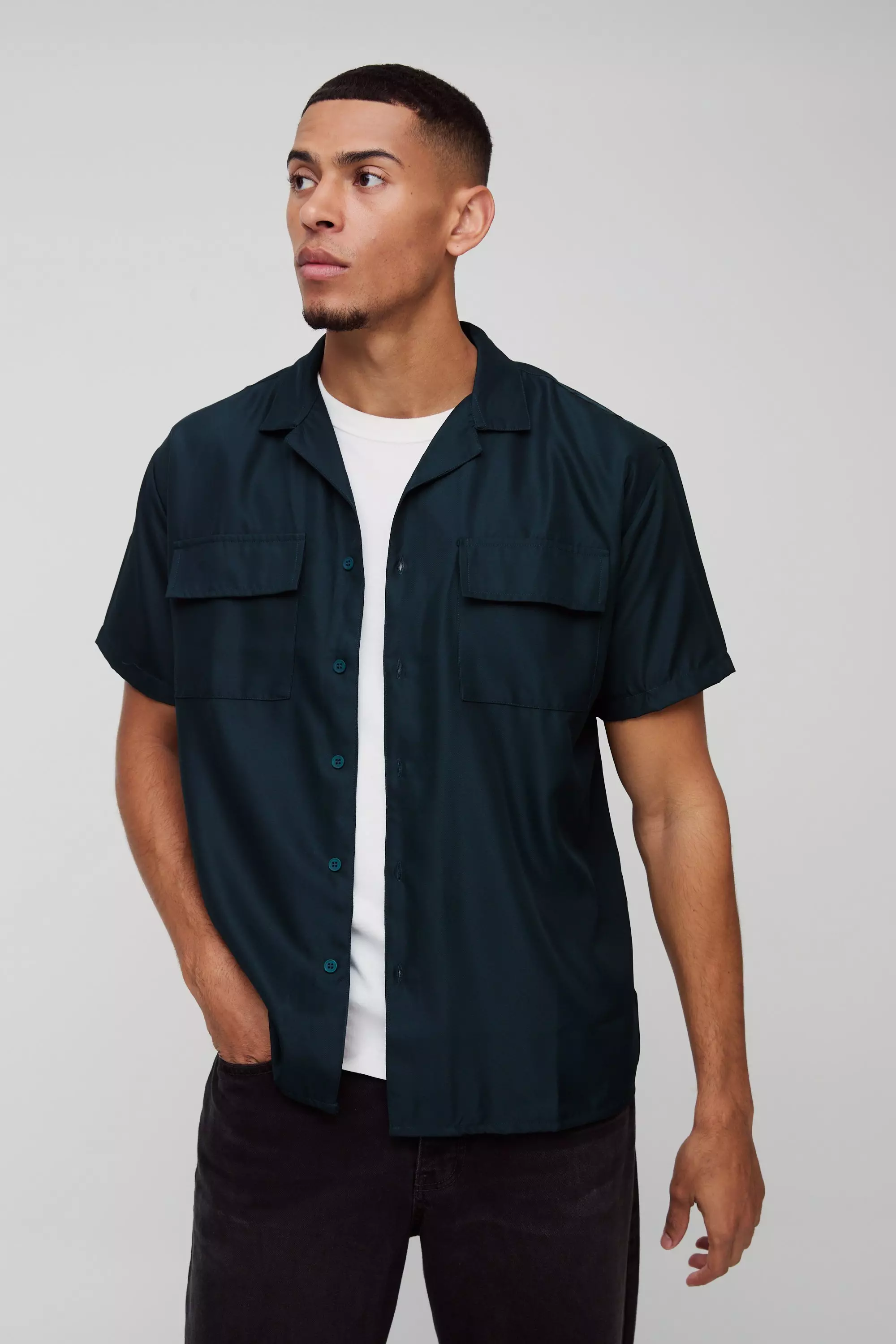 Oversized Revere Soft Twill Cargo Pocket Shirt Khaki