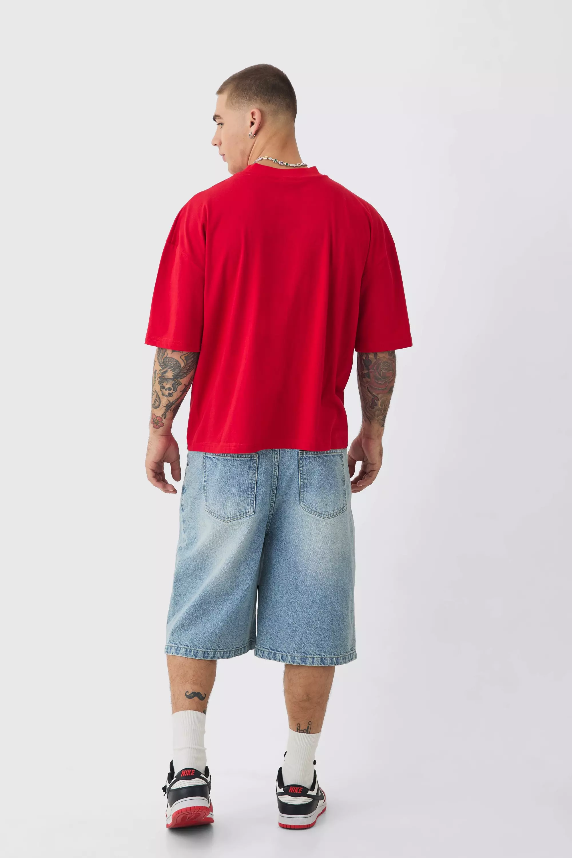 Oversized Boxy Cross Applique Distressed T-shirt | boohooMAN USA