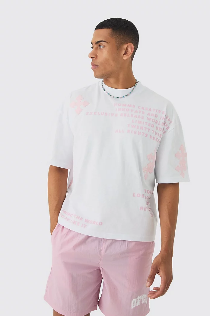 Oversized Boxy Half Sleeve Cross Applique T-shirt Oversized Boxy Half Sleeve Cross Applique T-shirt