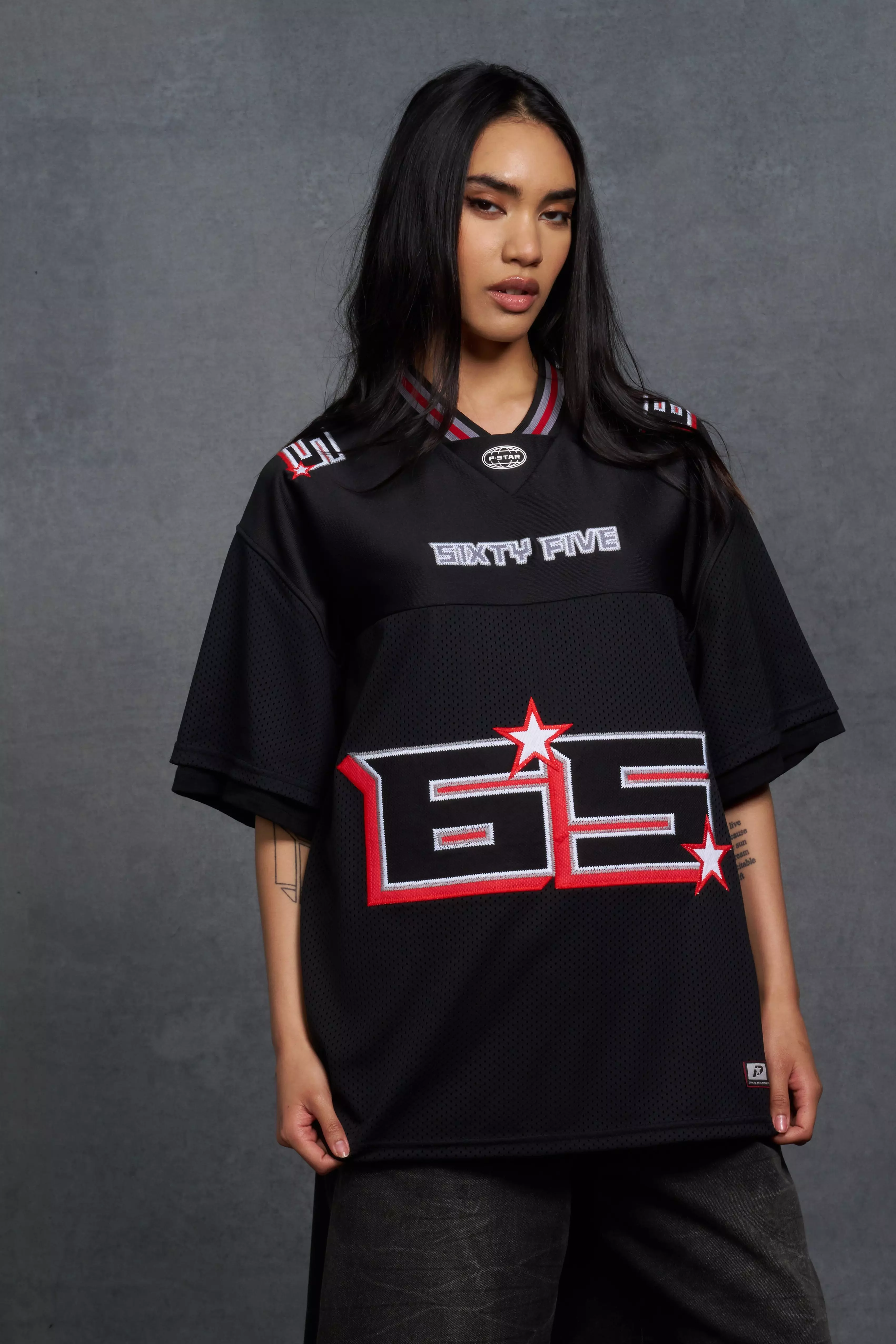 P Star Maillot de hockey oversize à écusson 65, Black autre image
