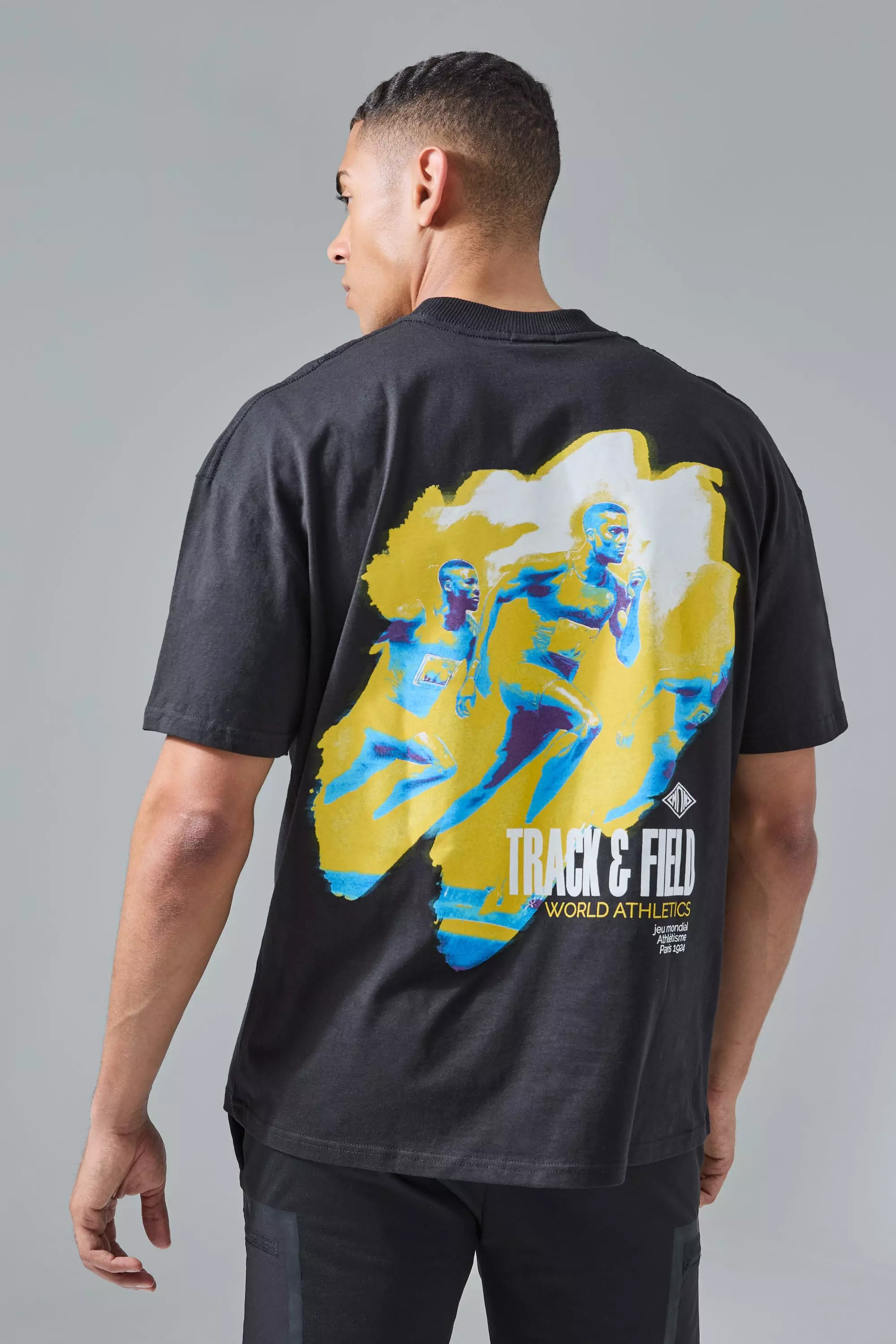 Man Active Oversized Extended Neck Paris 2024 Games T-shirt Black