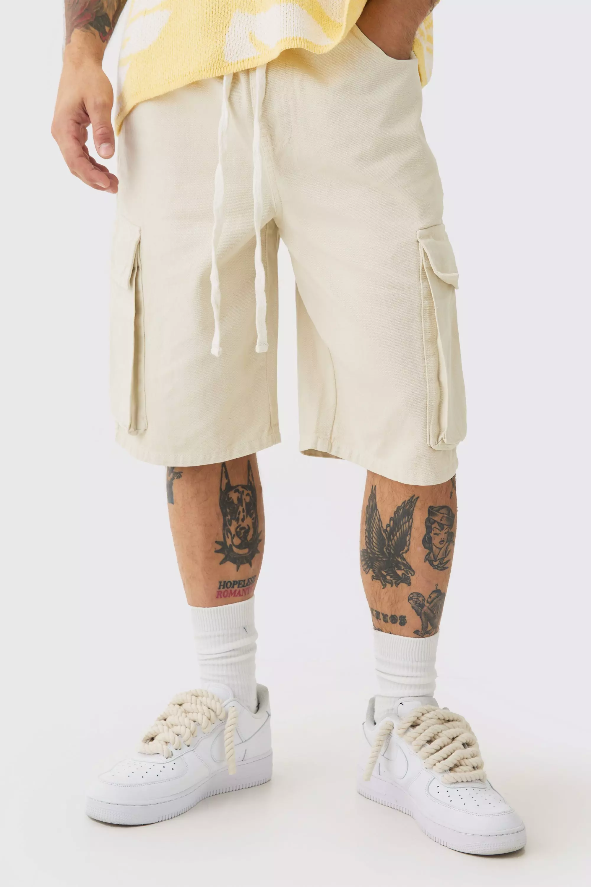 Short cargo baggy à taille élastiquée, Ecru autre image