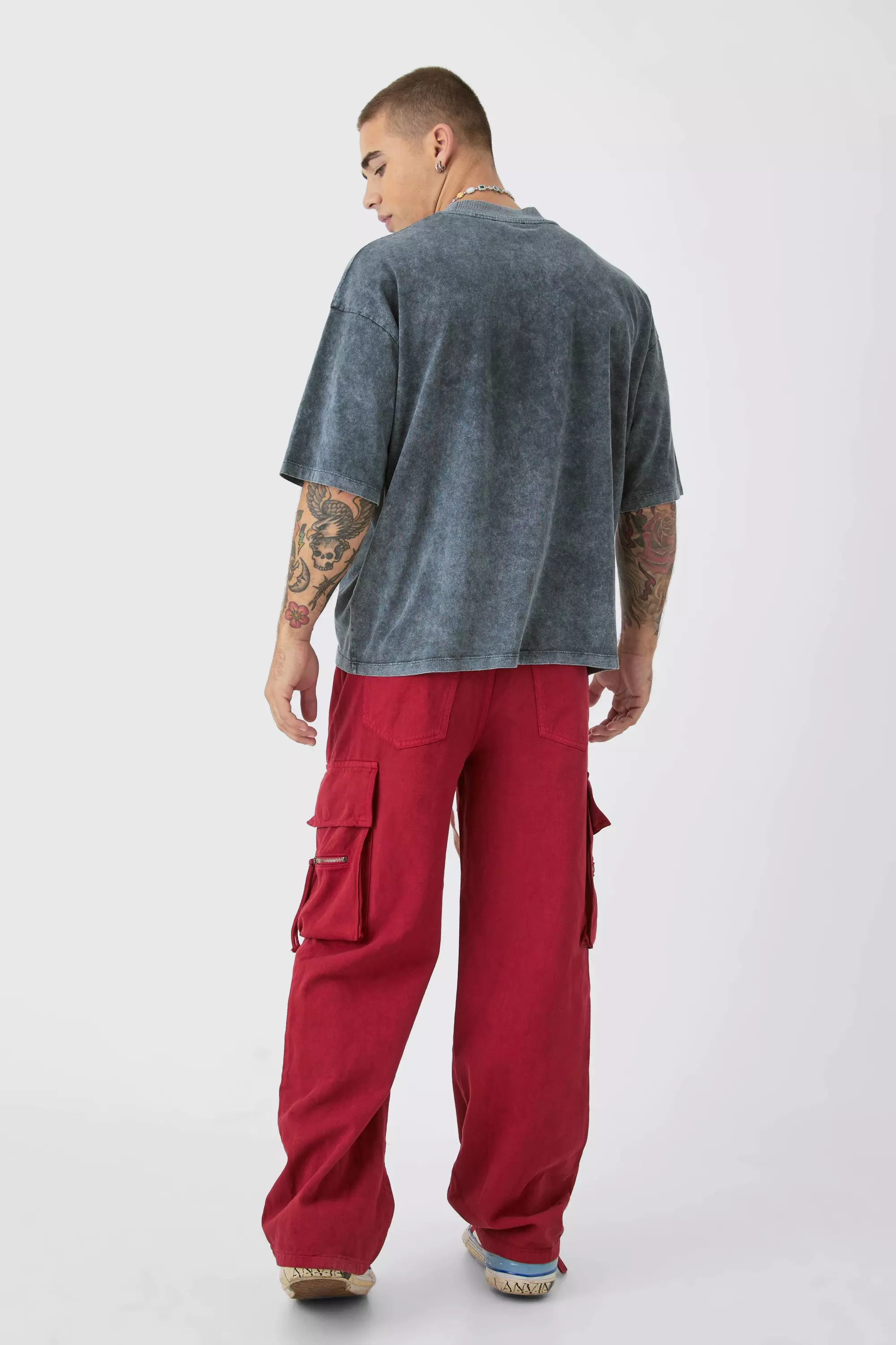 Pantalon cargo baggy à taille élastiquée, Red autre image