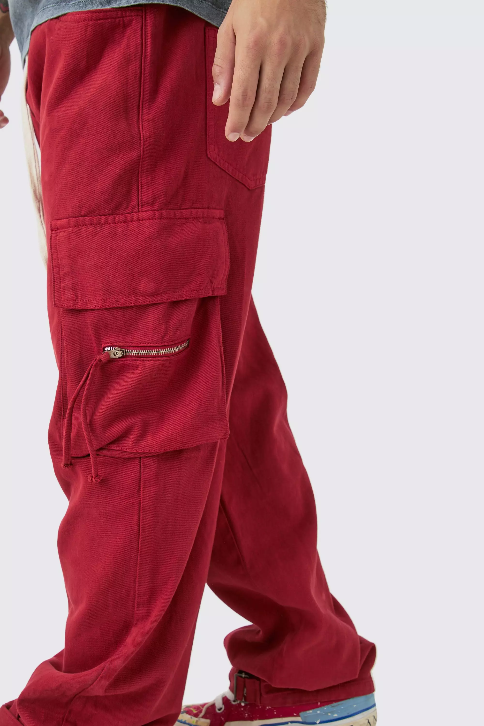 Pantalon cargo baggy à taille élastiquée, Red autre image