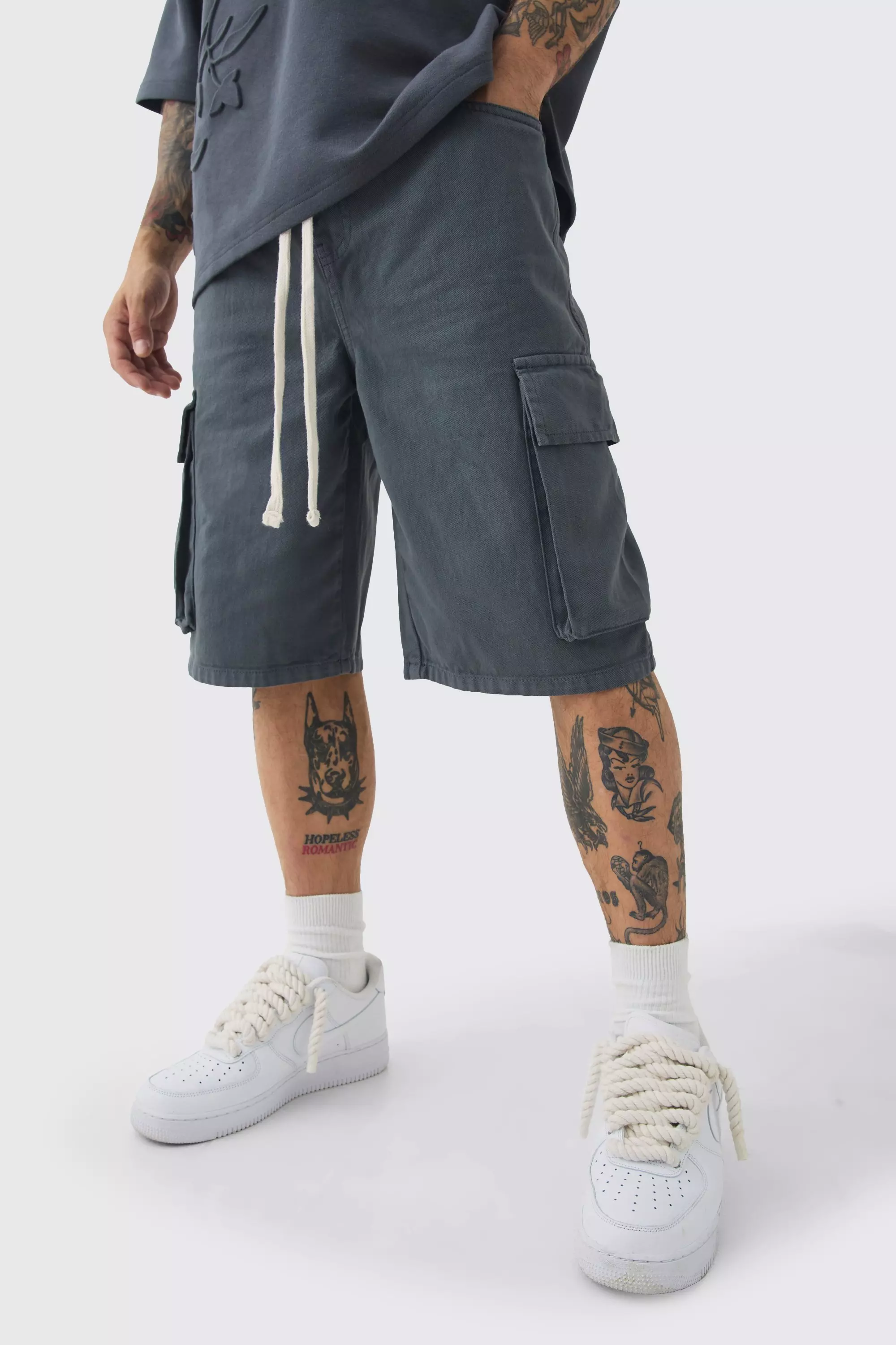 Baggy Fit Elasticated Waist Extended Drawcord Cargo Shorts