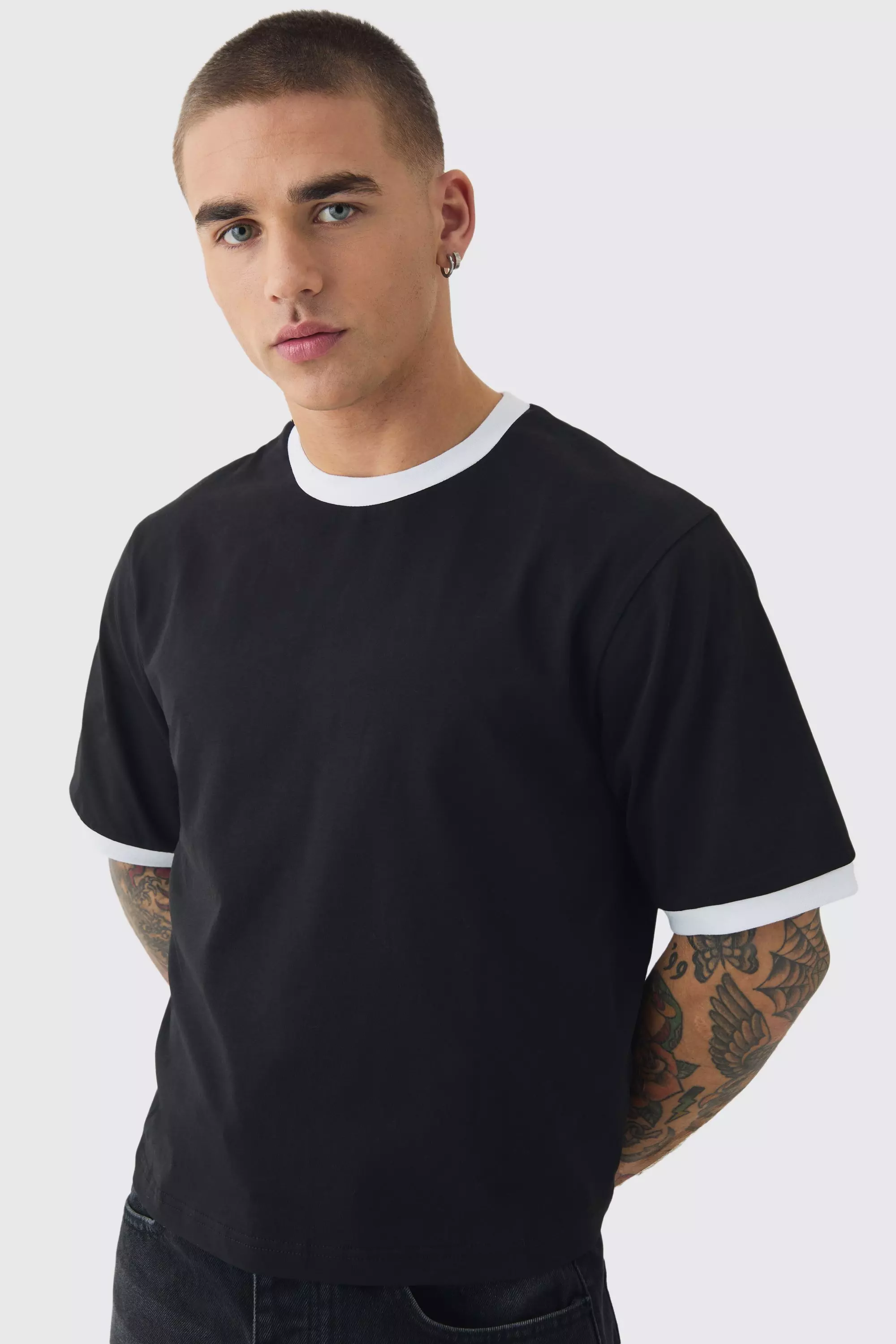 Ringer Neck Baby T-shirt Black
