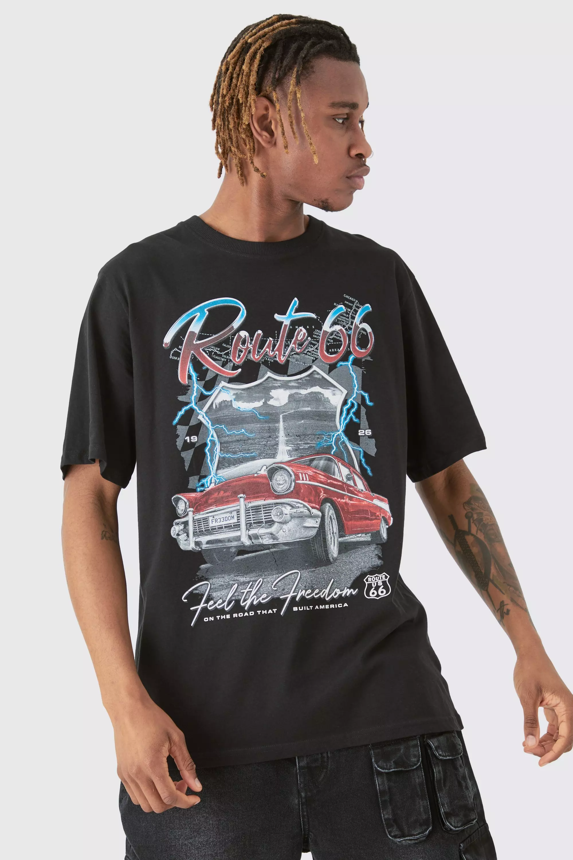 Tall Route 66 Racer Printed T-shirt In Black alternative image