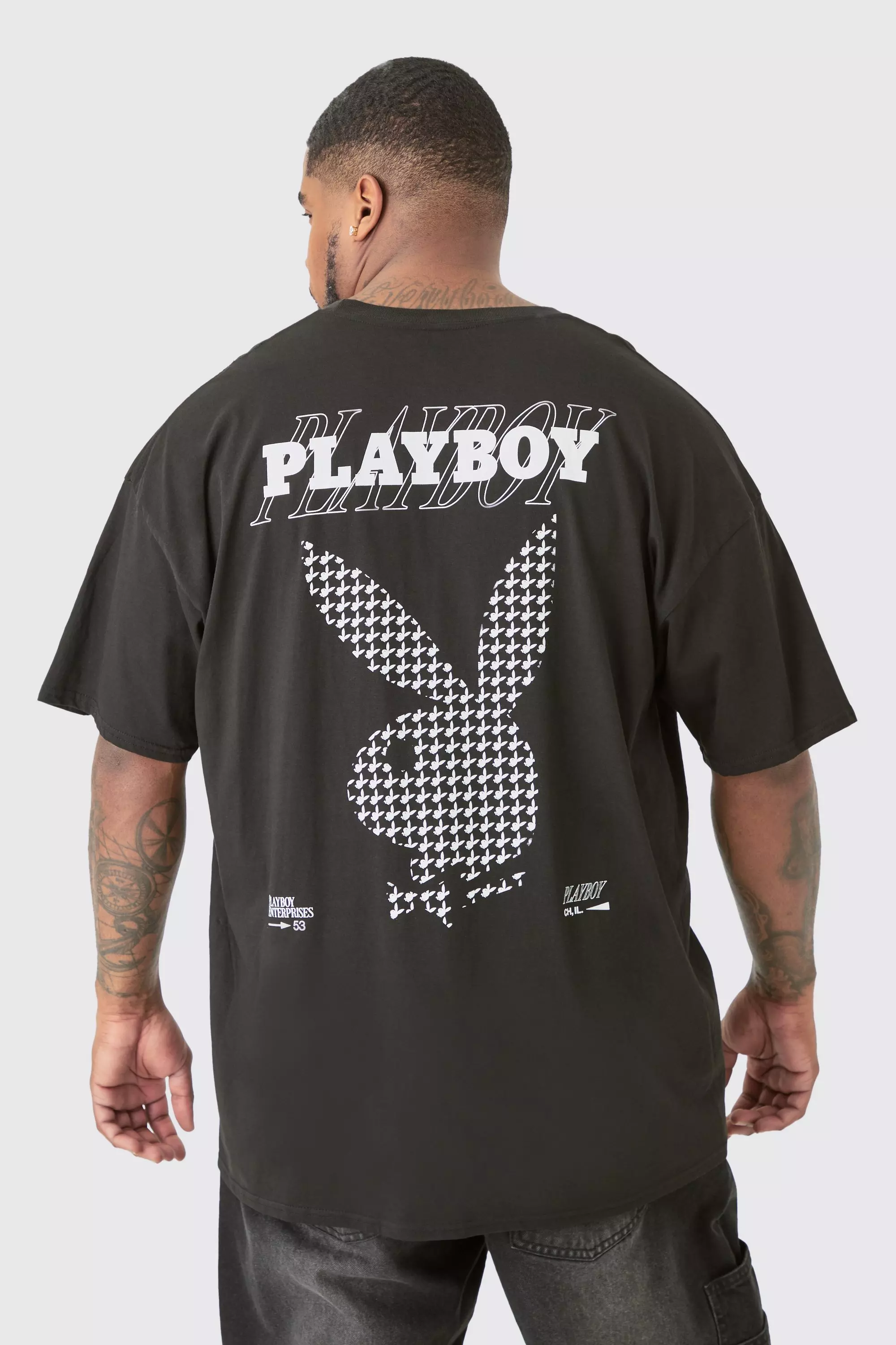 Plus Plaid Print Playboy T-shirt In Black Black