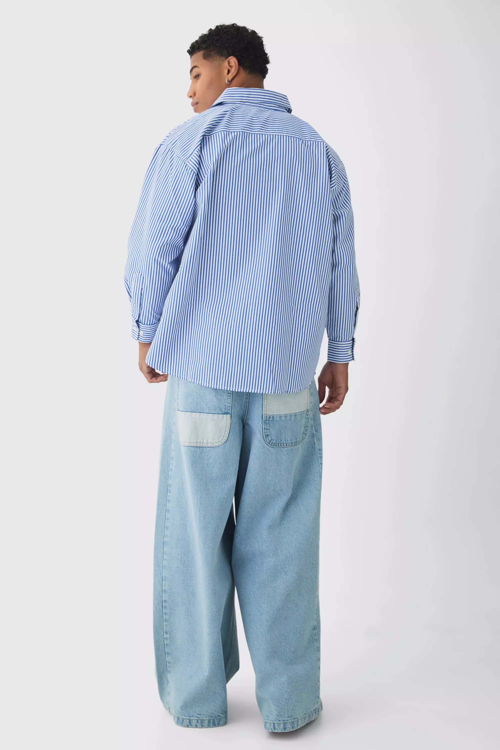 Camicia Oversize A Maniche Lunghe A Righe Blu, Blue immagine alternativa