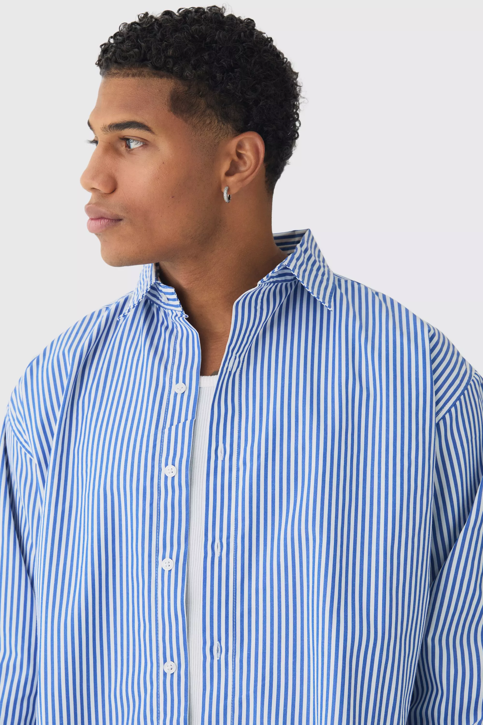Camicia Oversize A Maniche Lunghe A Righe Blu, Blue immagine alternativa