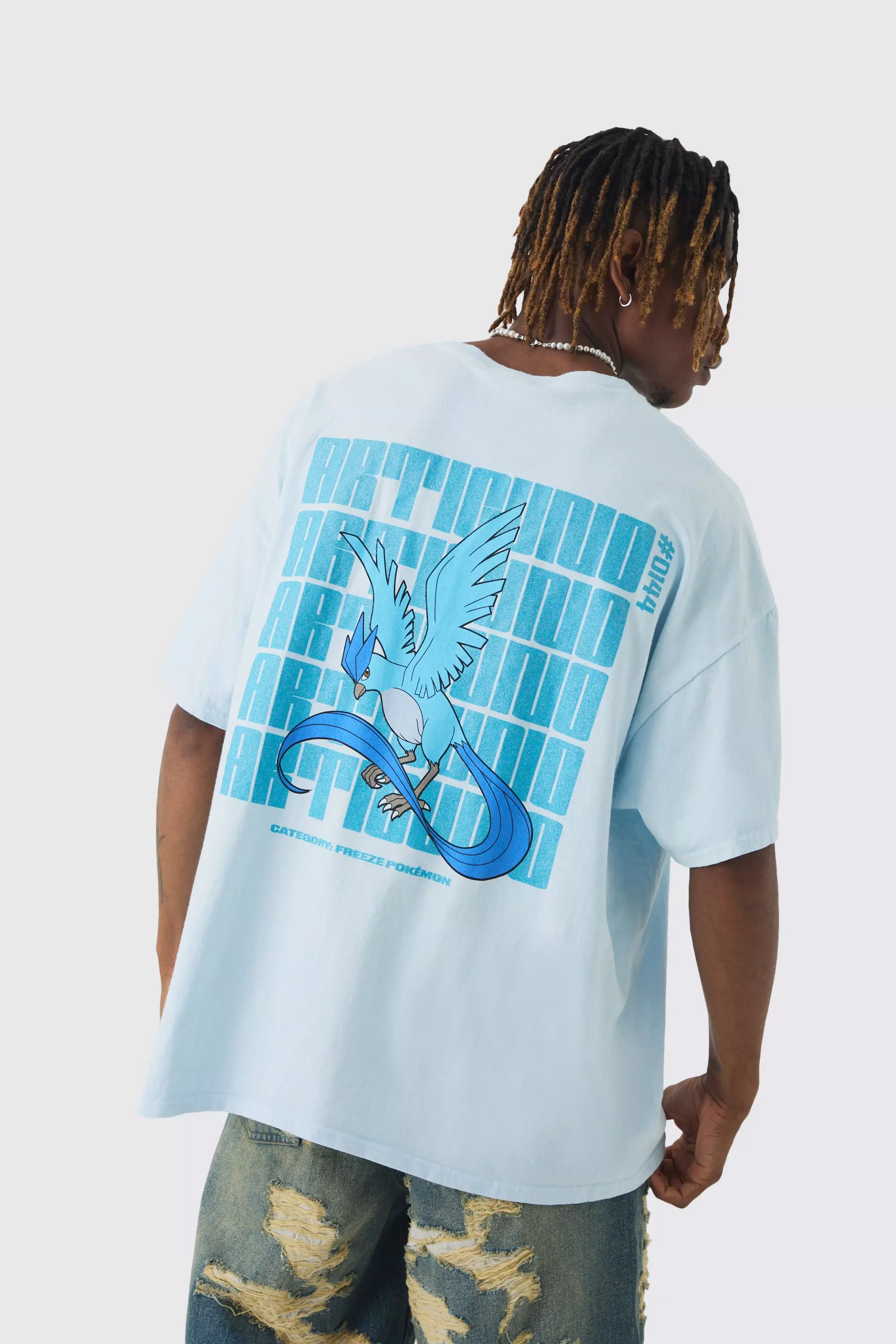 Tall Pokemon Articuno Printed T-shirt In Blue Blue