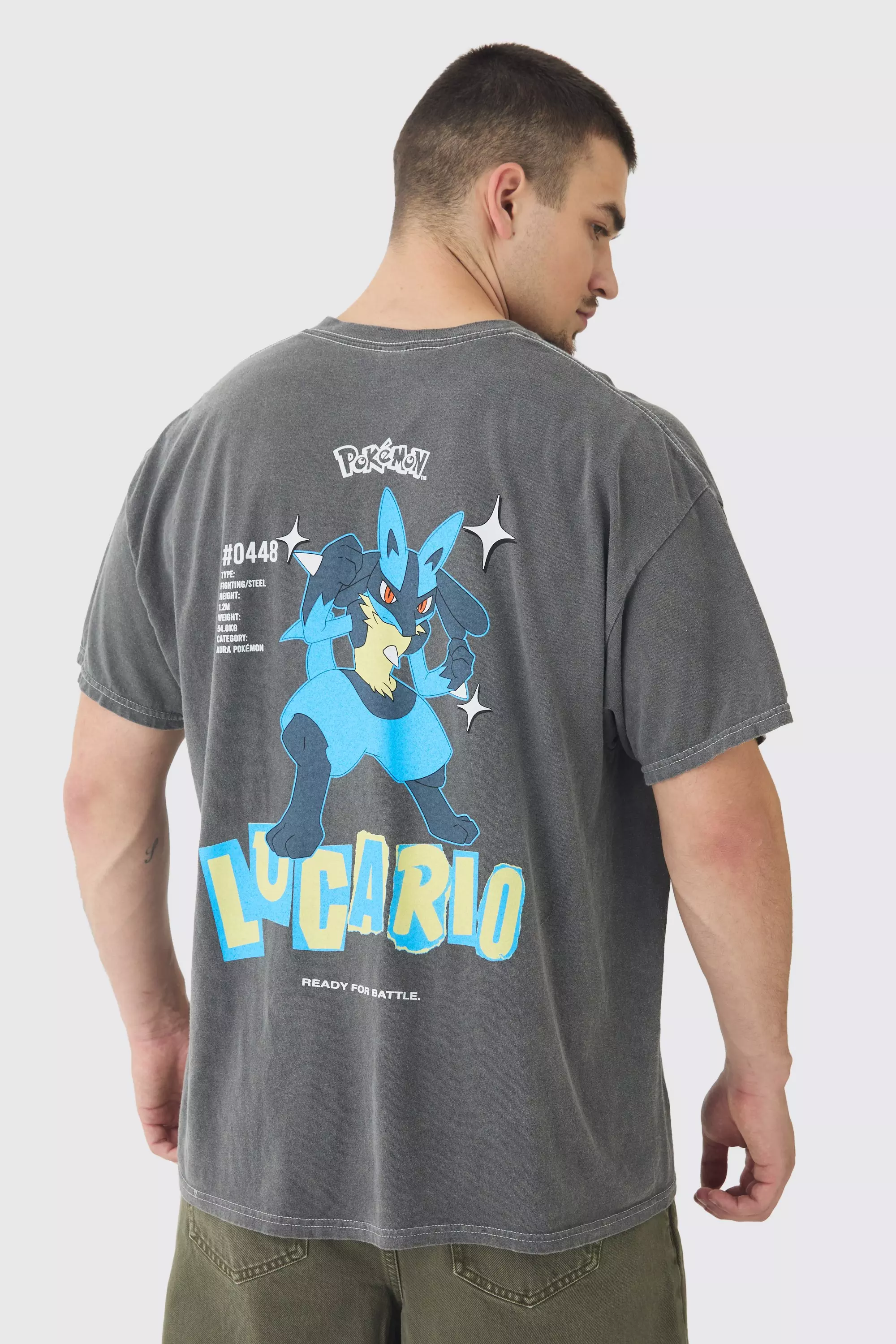 Grey Tall Pokemon Lucario License T-shirt In Grey