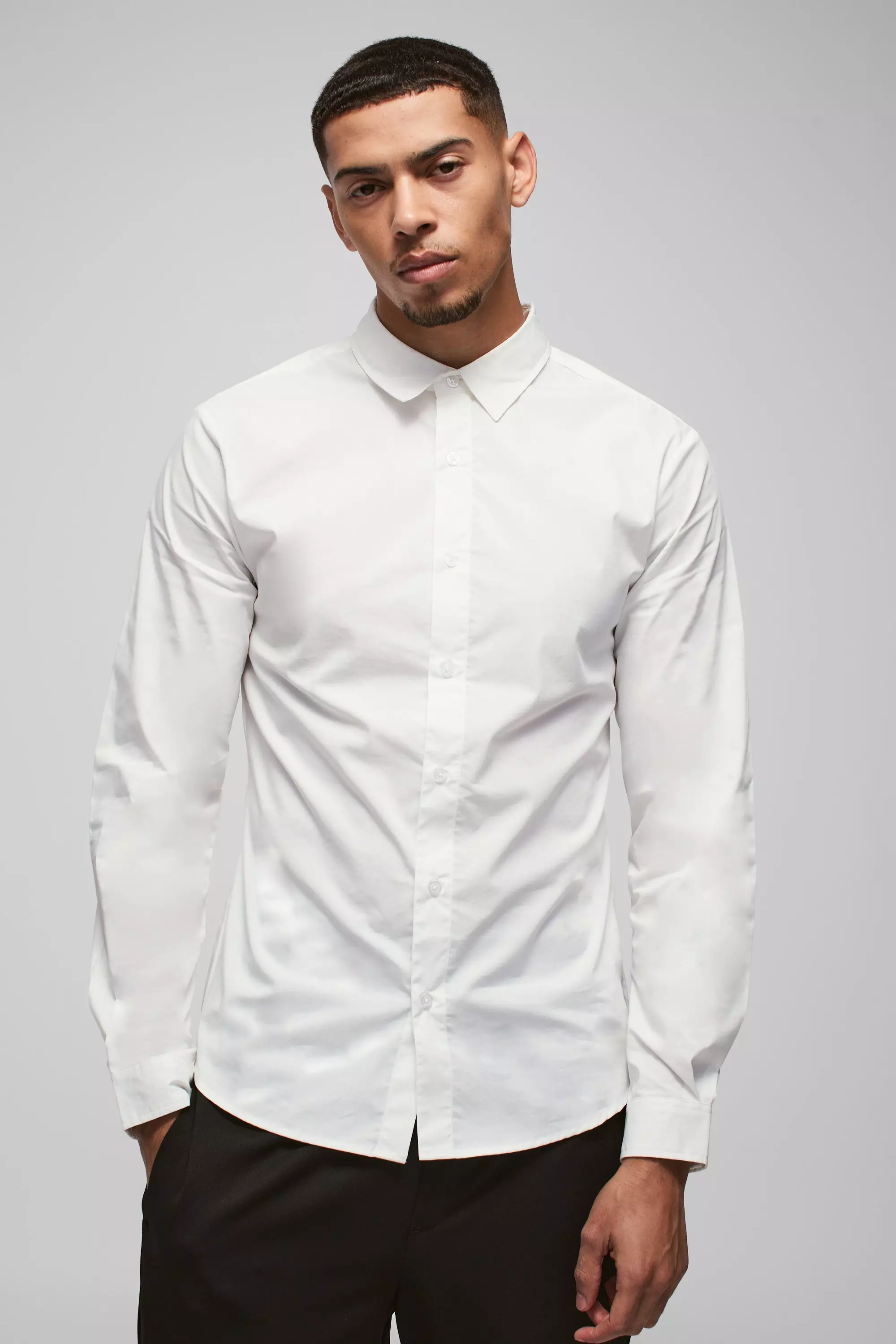 White Long Sleeve Slim Shirt alternative image