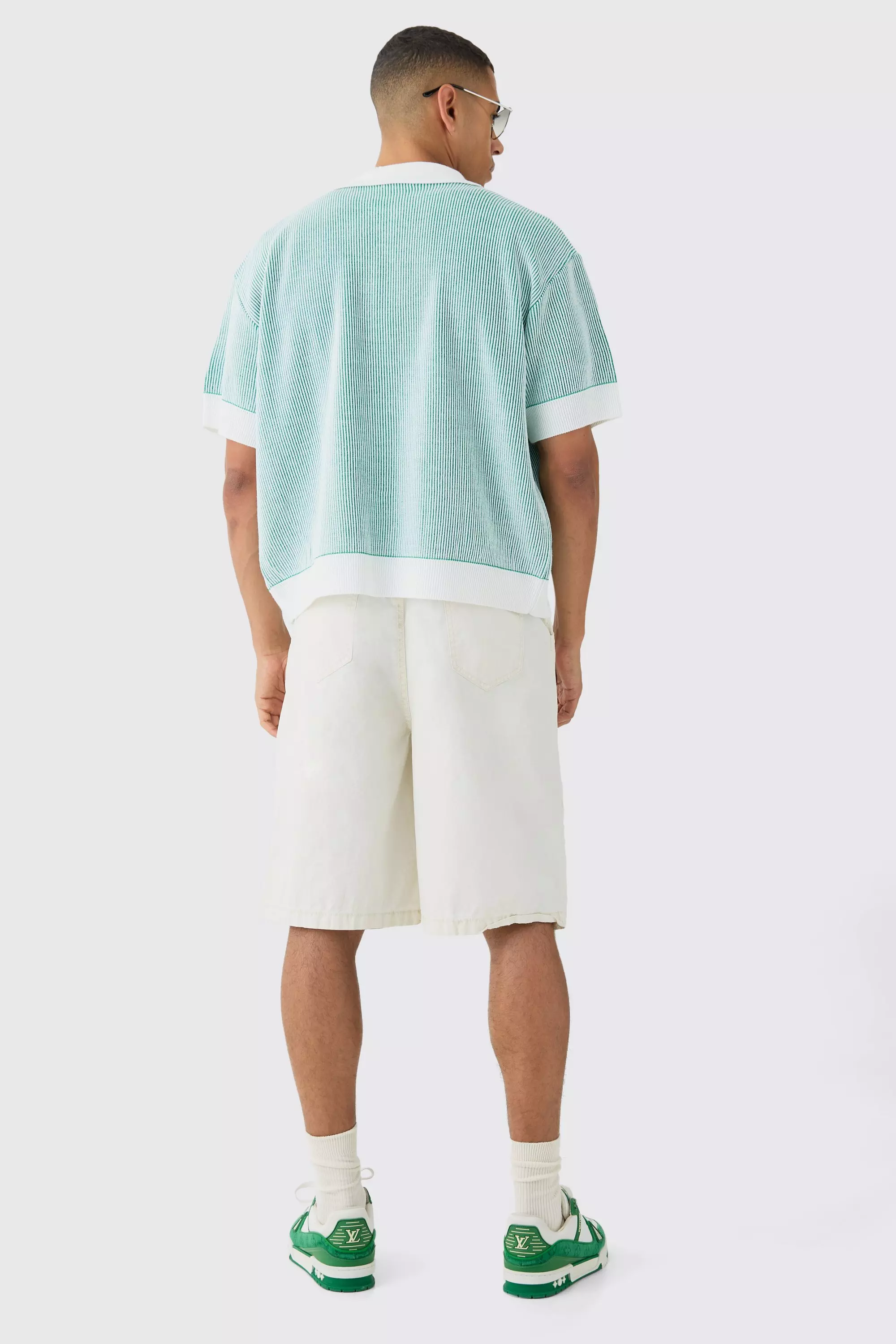 Zweifarbiges kastiges Oversize Strick-Hemd, Green alternatives Bild