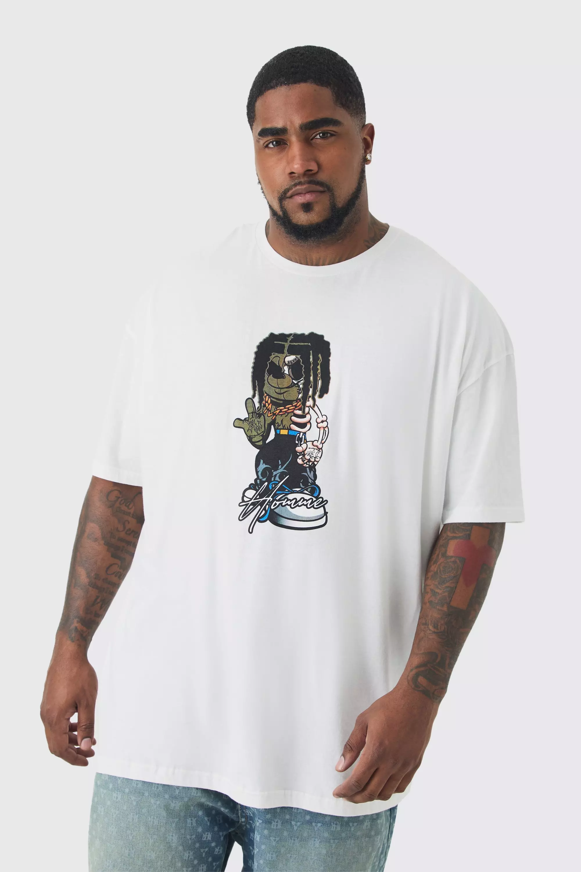 Plus Oversized Teddy Chest Print T-shirt White