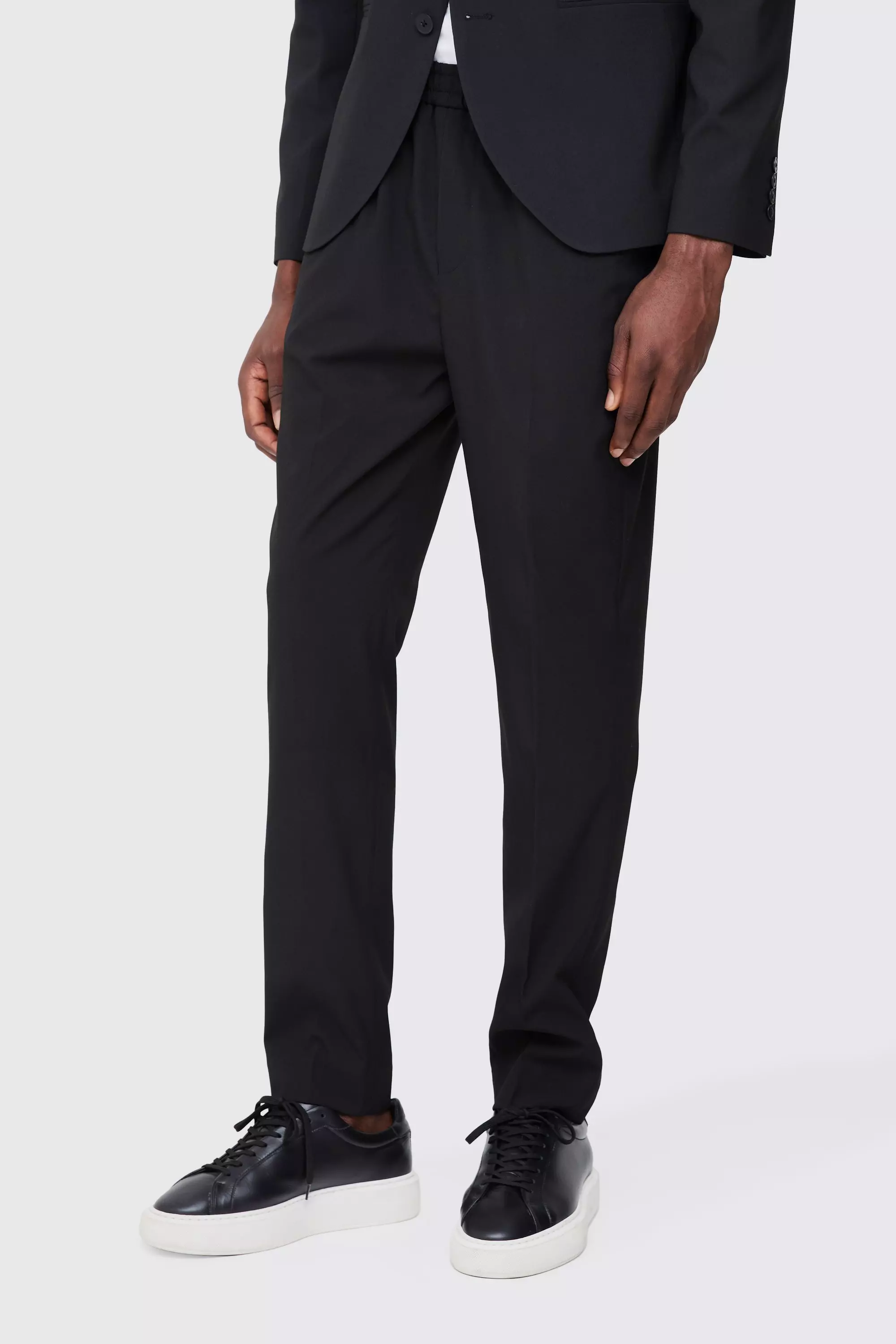 Black Elastic Waist Slim Tailored Sweatpants alternative image