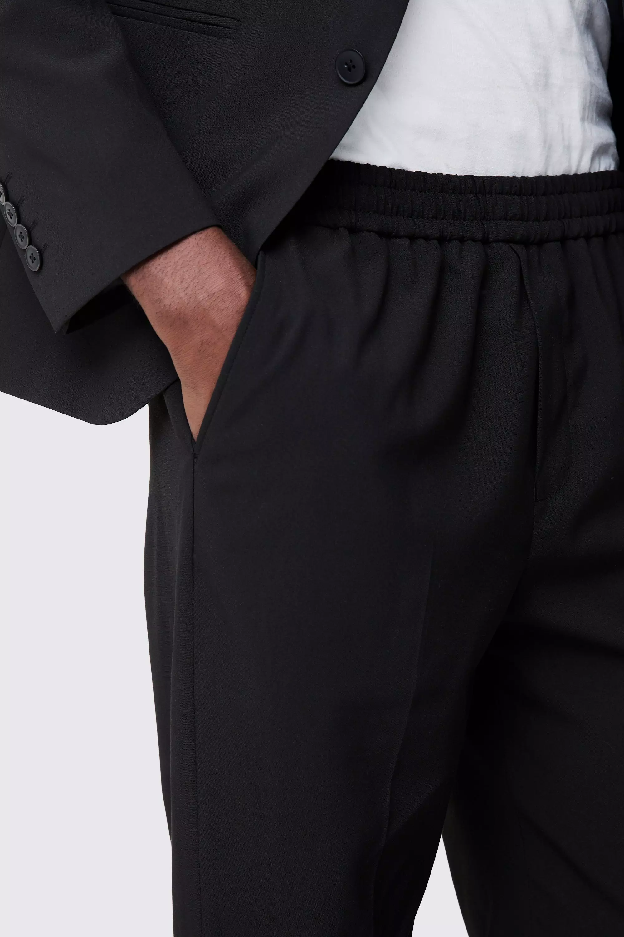 Black Elastic Waist Slim Tailored Sweatpants alternative image