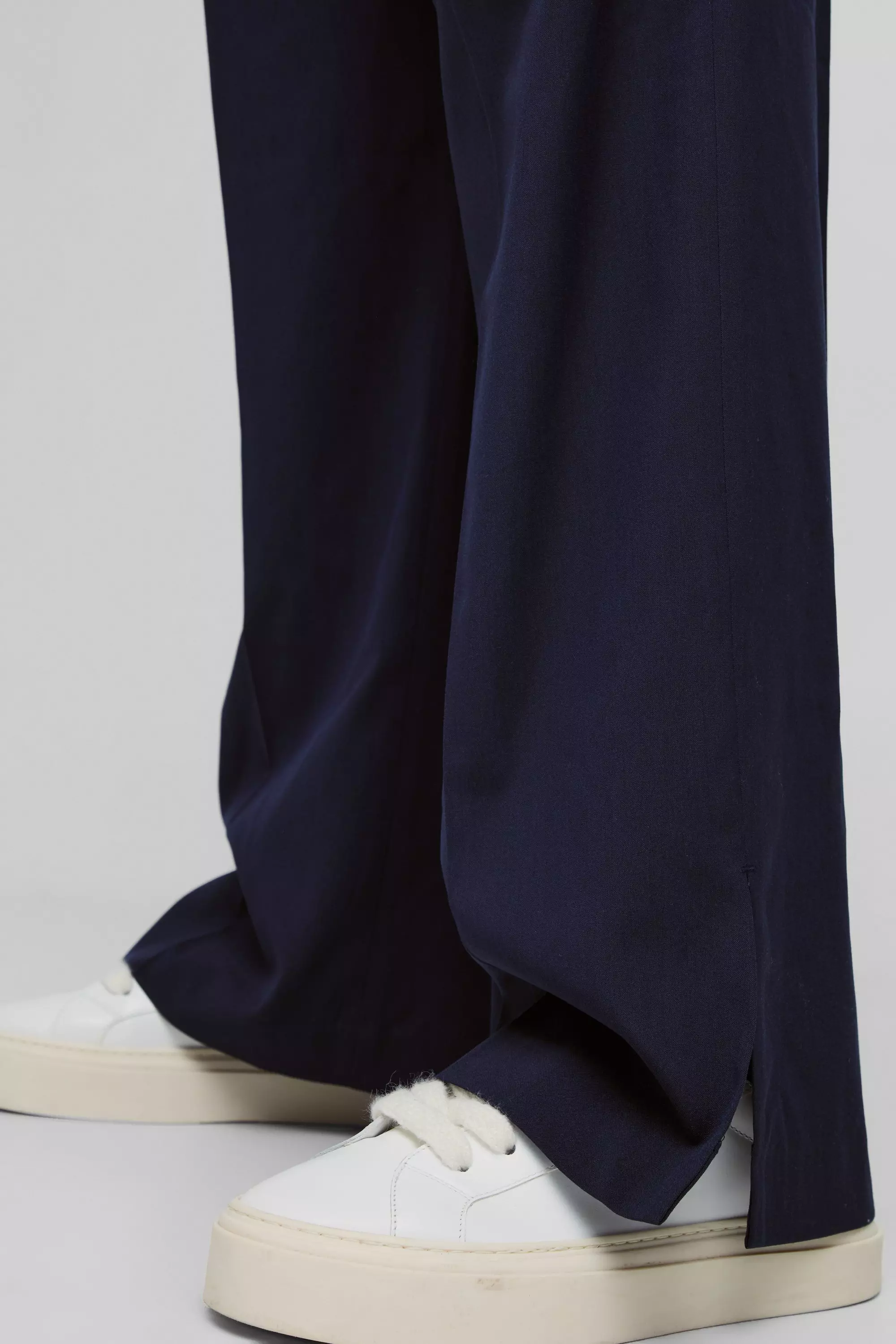 Navy Elastic Waist Split Hem Wide Leg Tailored Trousers alternative image