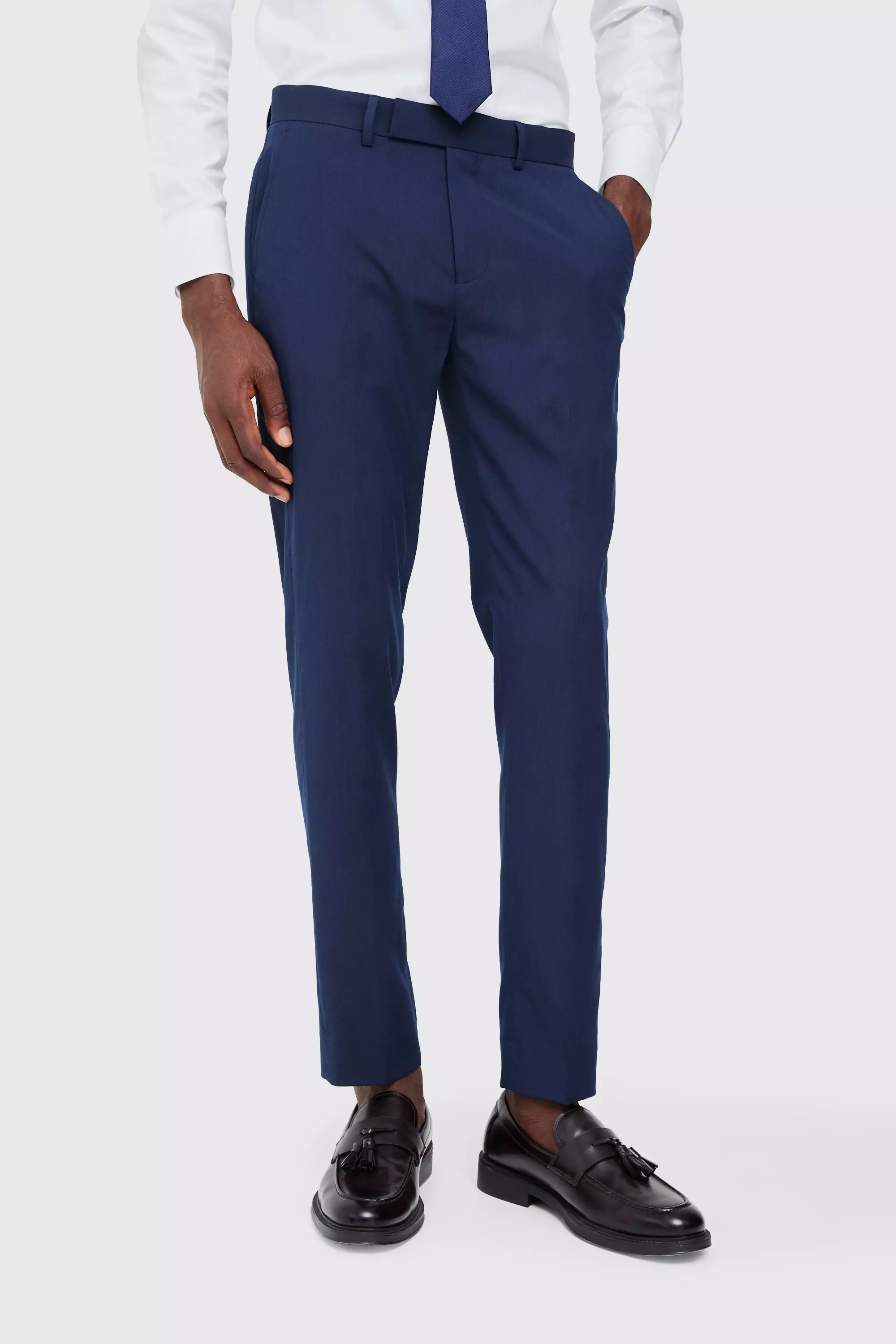Pantaloni Sartoriali Skinny Fit Con Vita Fissa, Navy immagine alternativa