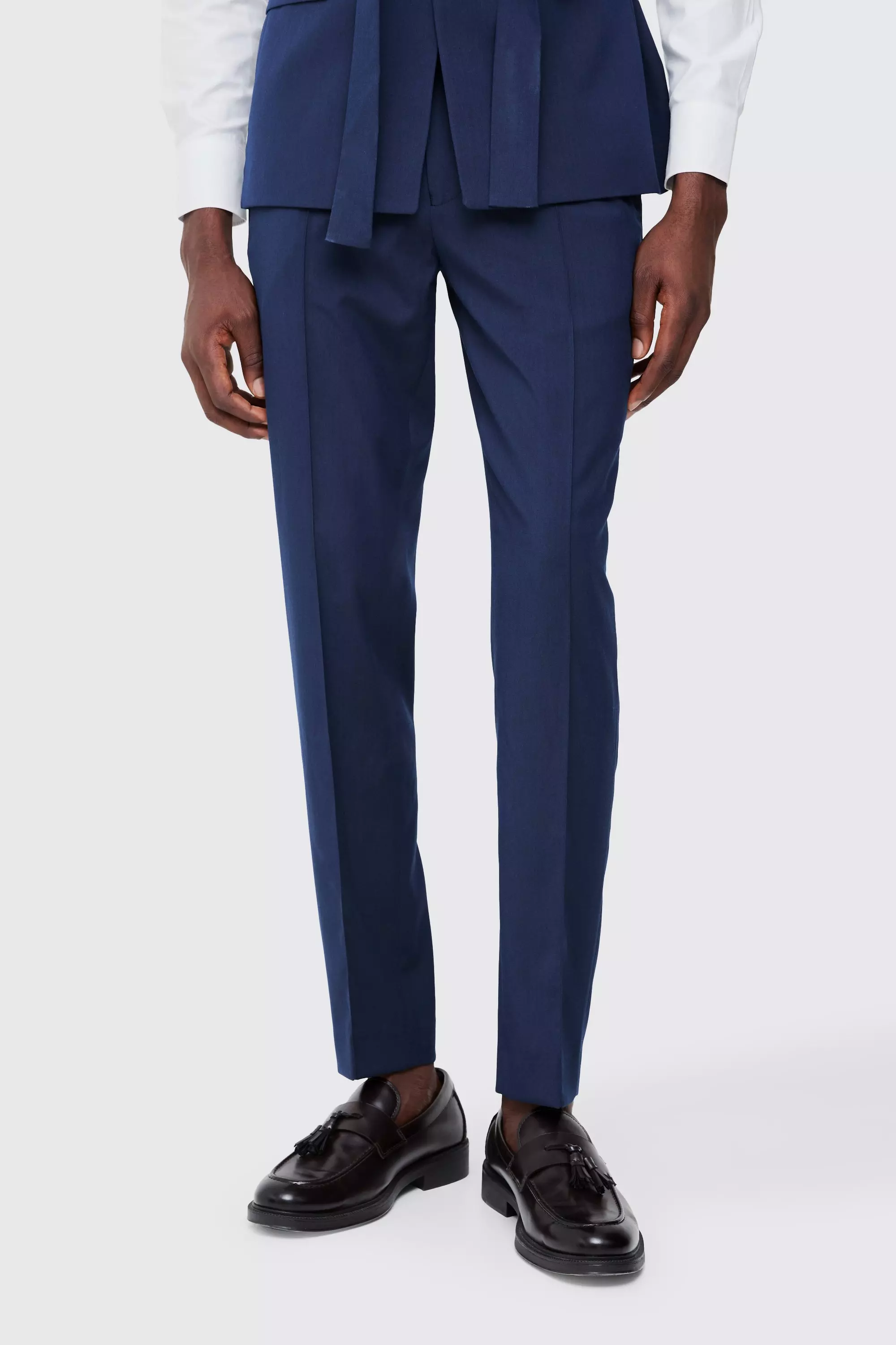 Navy Fixed Waist Slim Pintuck Tailored Trousers alternative image