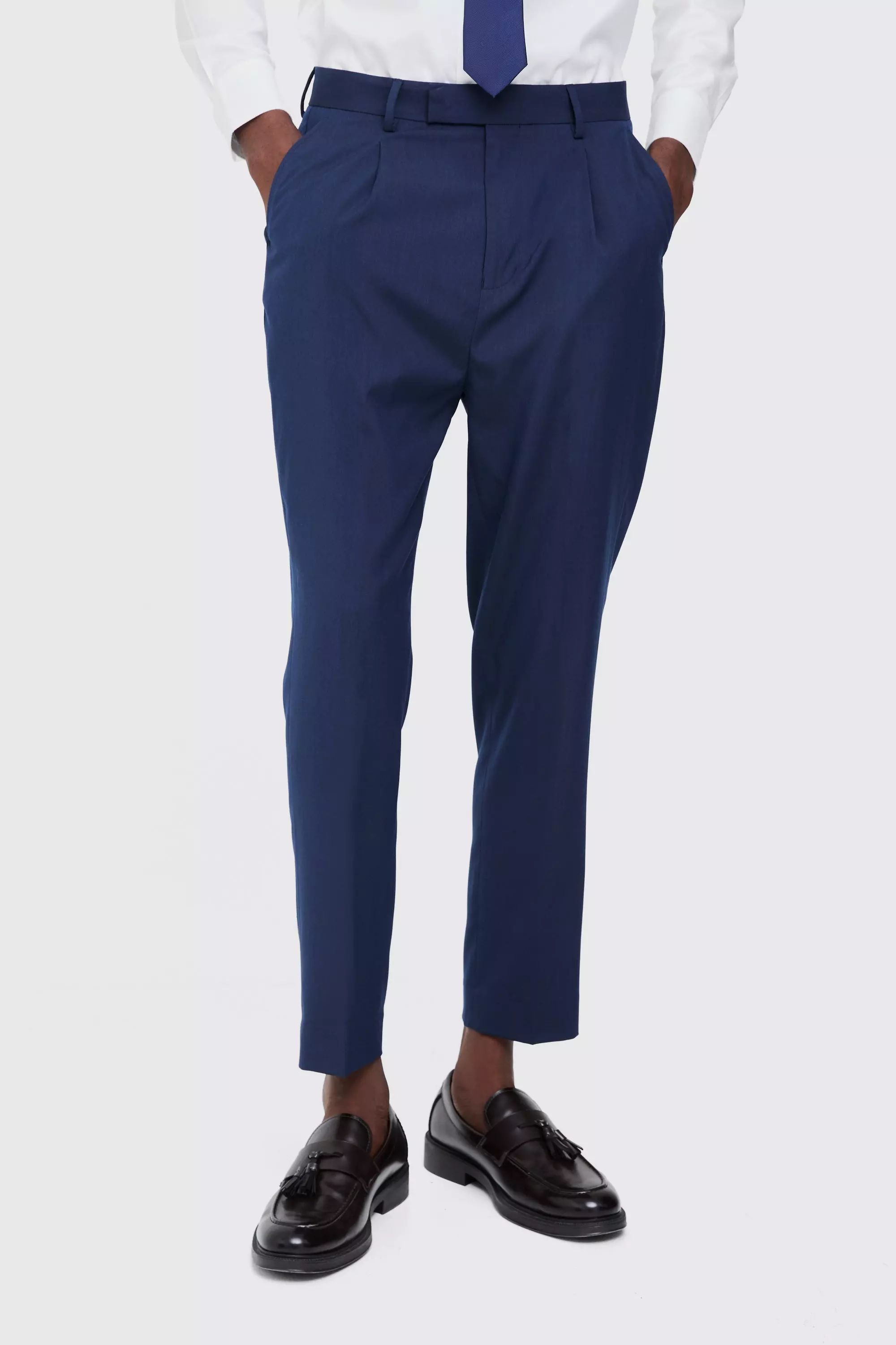 Fixed Waist High Rise Tapered Crop Tailored Pants | boohooMAN USA