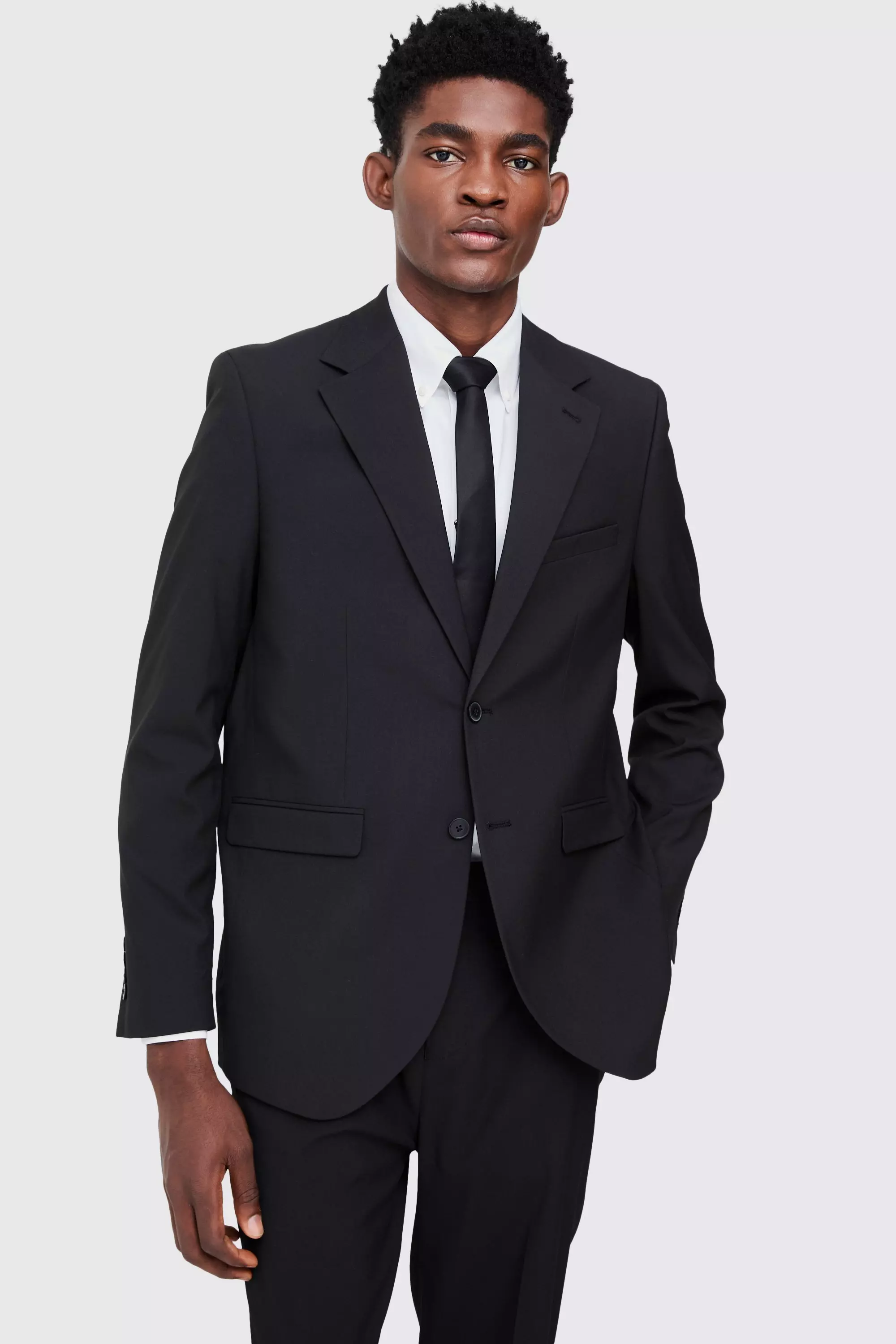 Black Single Breasted Straight Fit Suit Jacket