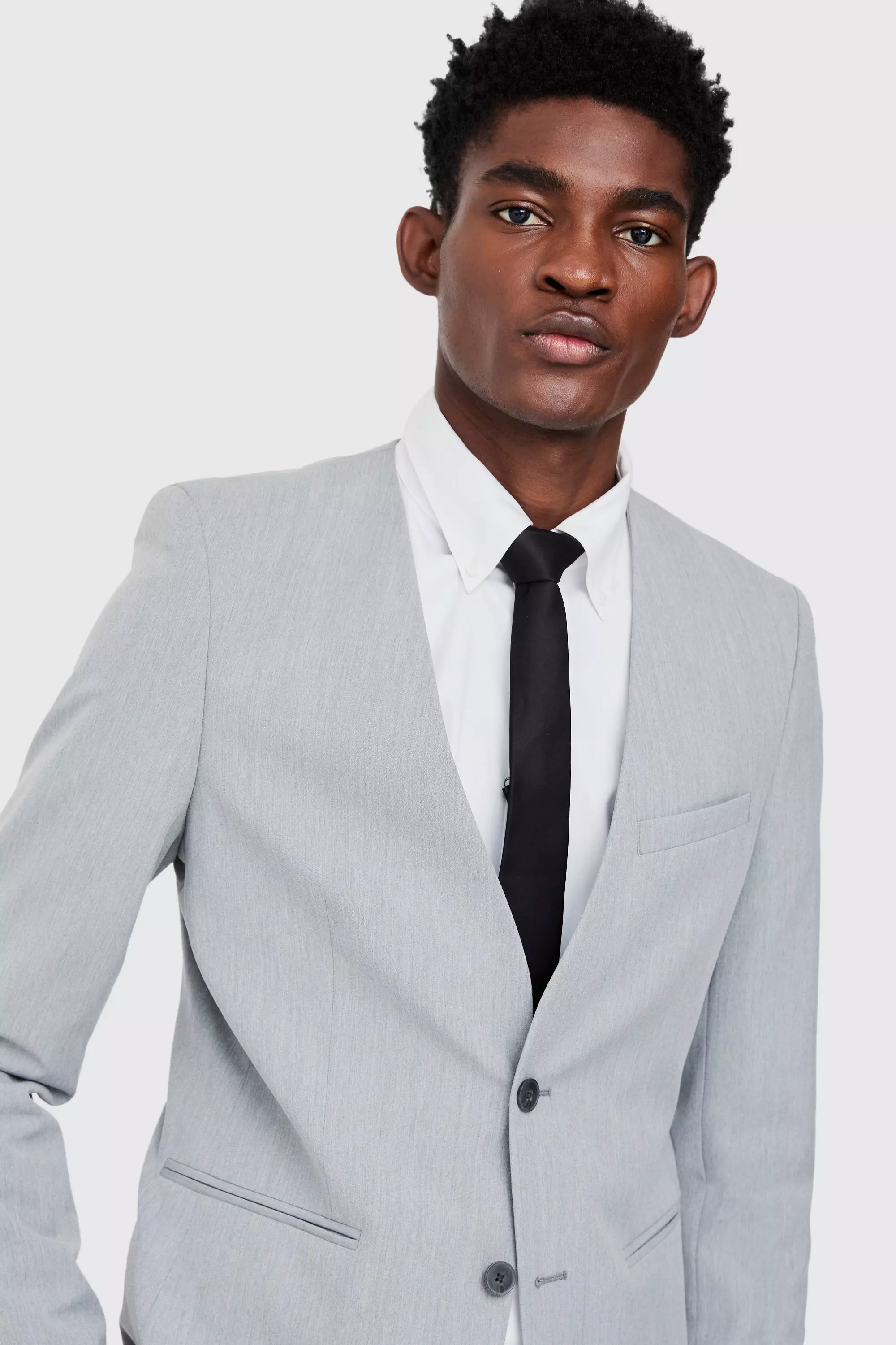 Grey Skinny Fit Collarless Single Breasted Blazer alternative image