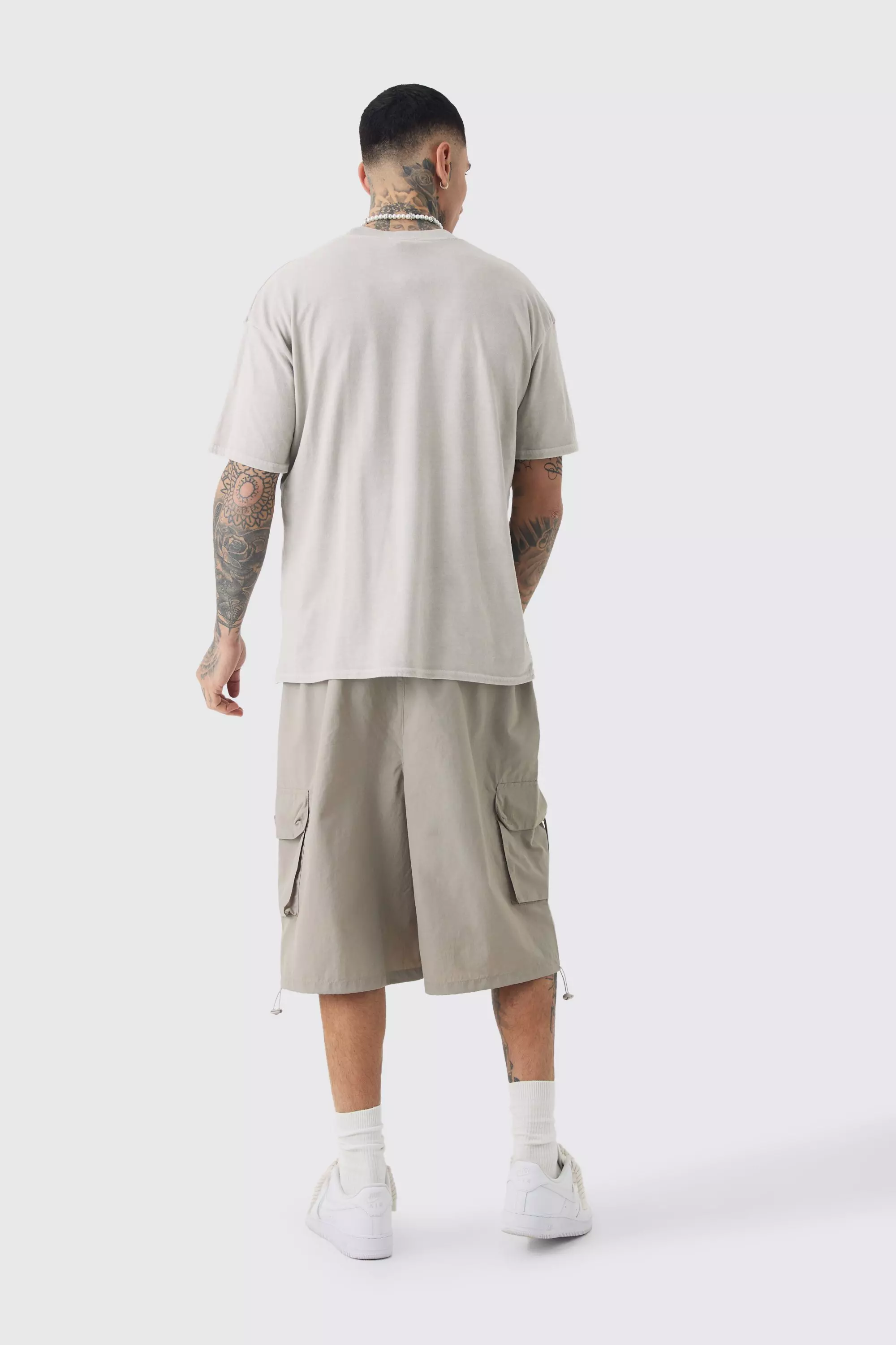 Tall Nylon Cargo-Shorts in Knitteroptik, Stone alternatives Bild
