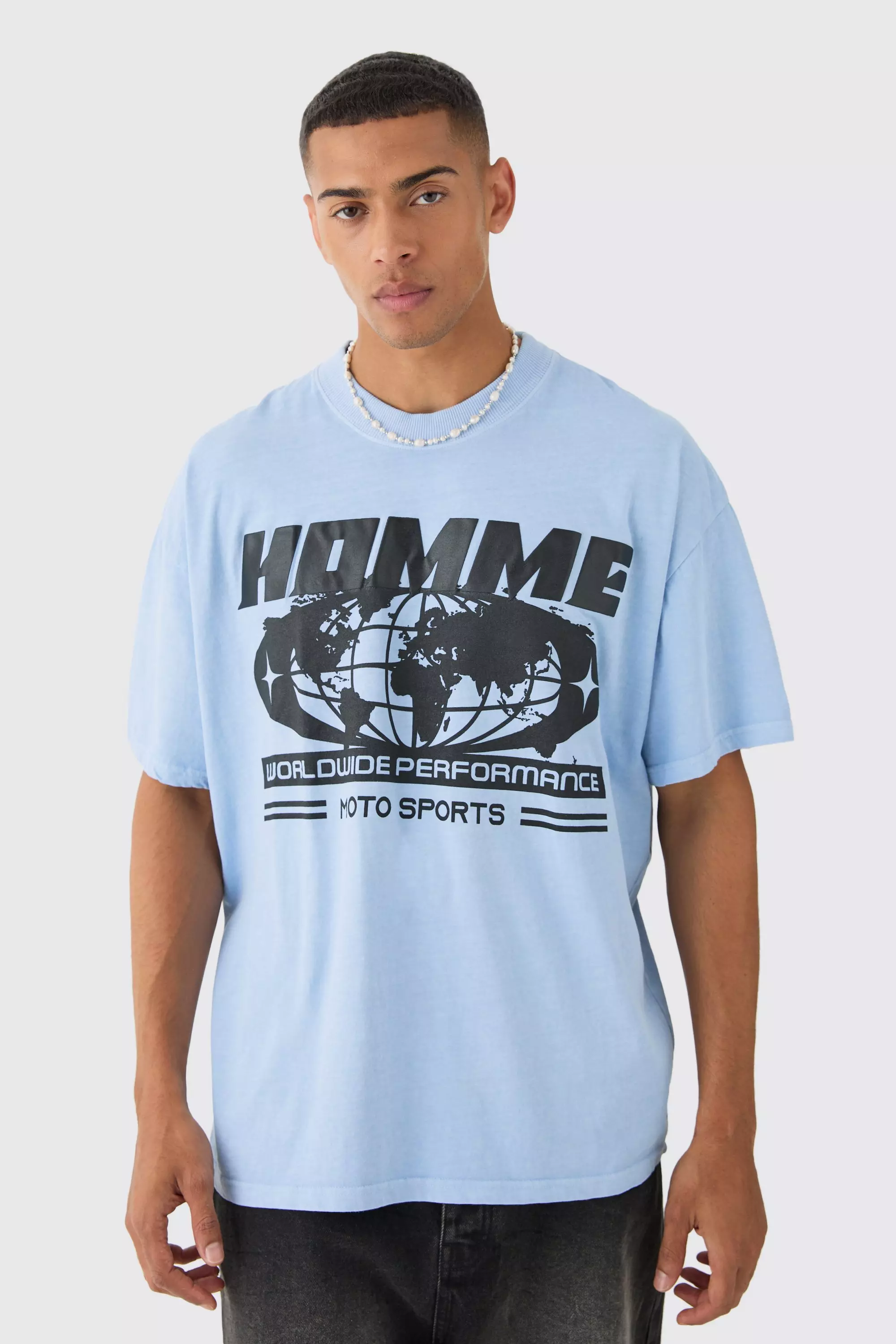 Slim Homme Global Print T-shirt Dusty blue
