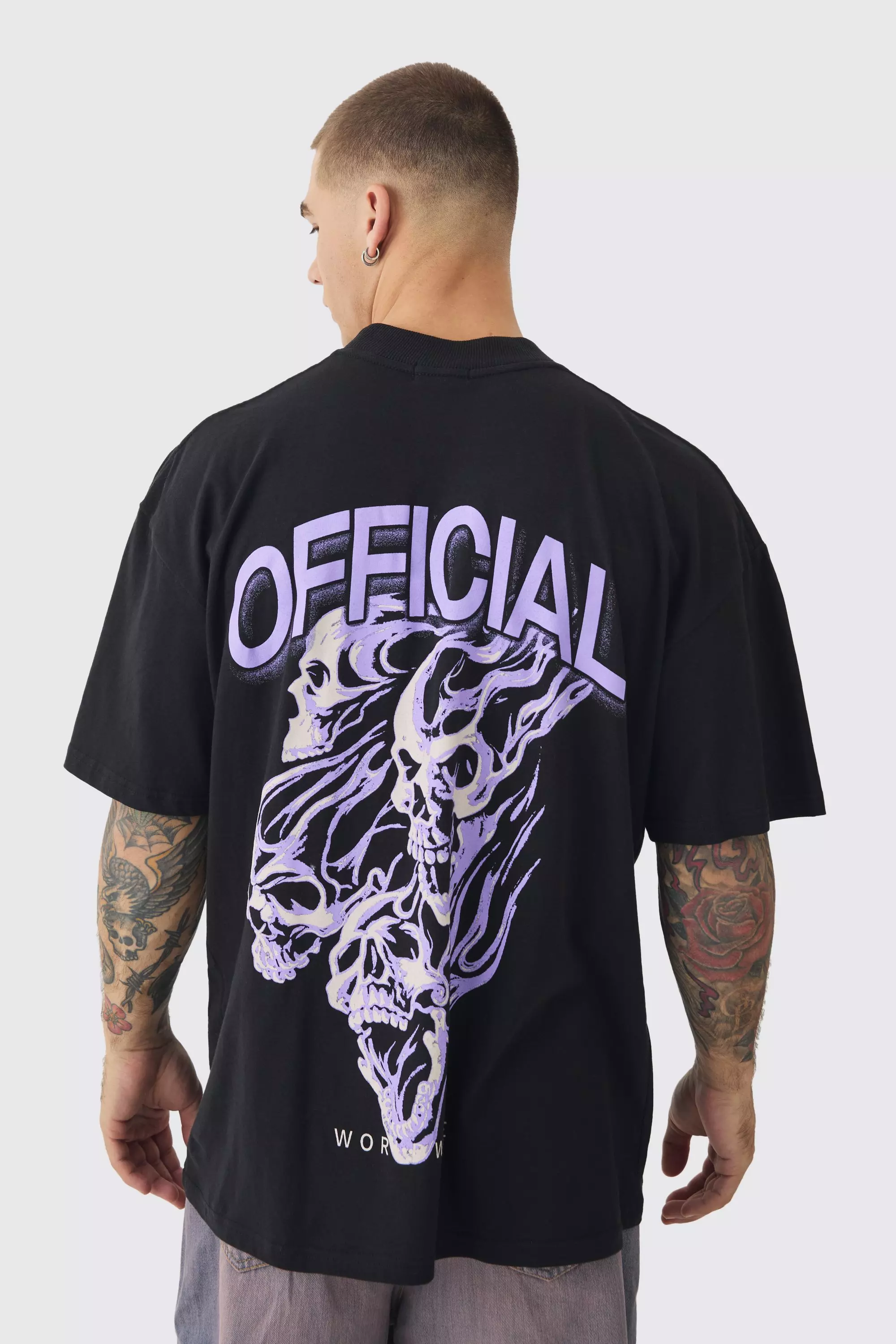 Black Oversized Gothic Skull Flame Print T-shirt alternative image