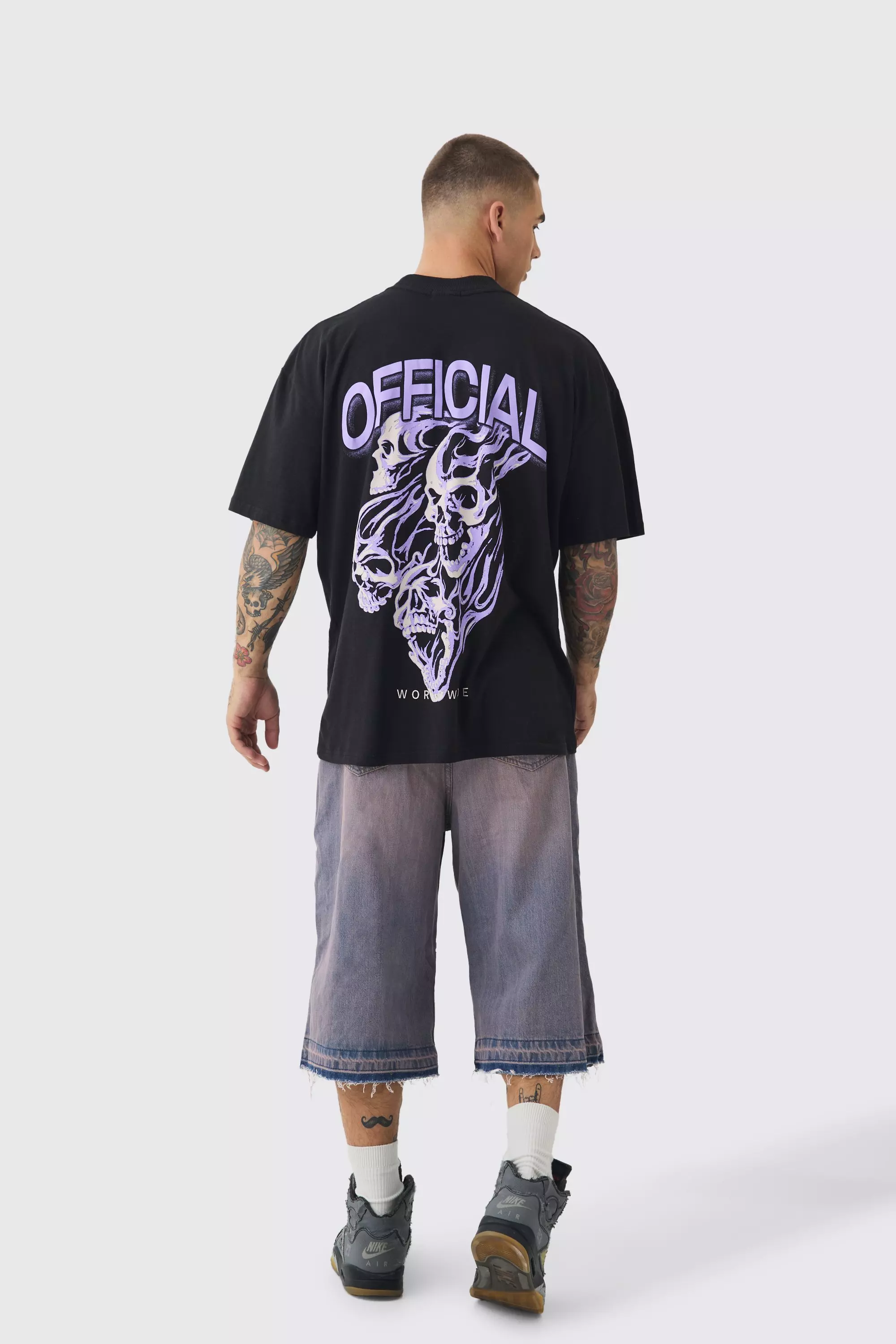 Black Oversized Gothic Skull Flame Print T-shirt alternative image