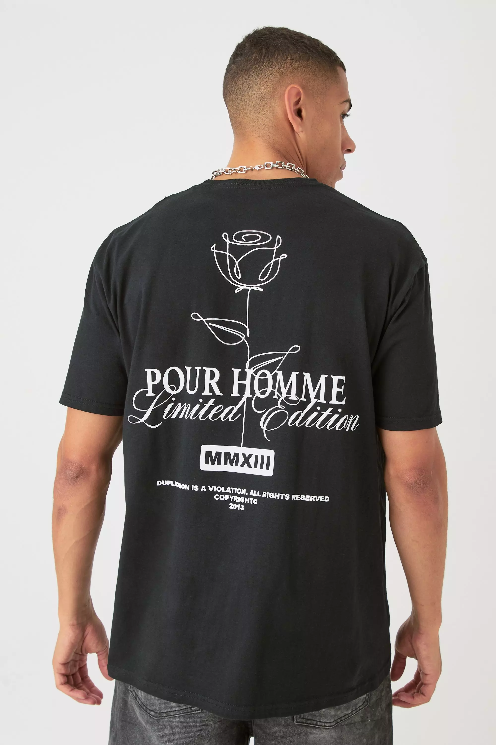 Black Oversized Extended Neck Stencil Floral T-shirt