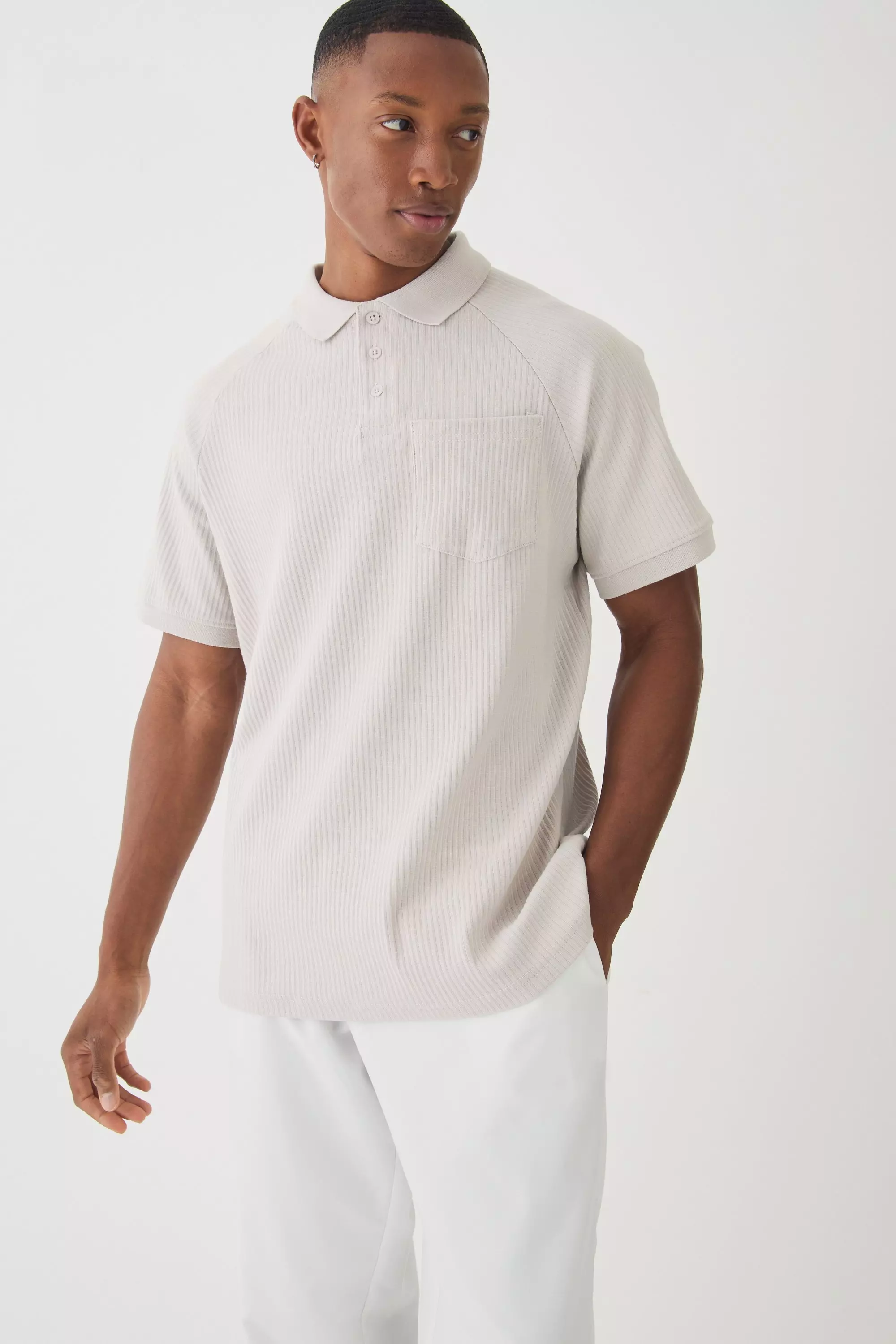 Grey Rib Jersey Pocket Polo