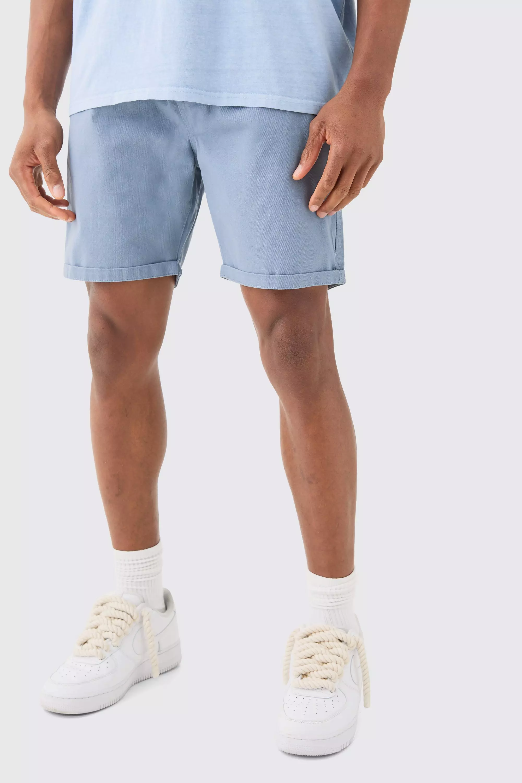 Slim Fit Elastic Waist Bermuda Shorts Blue