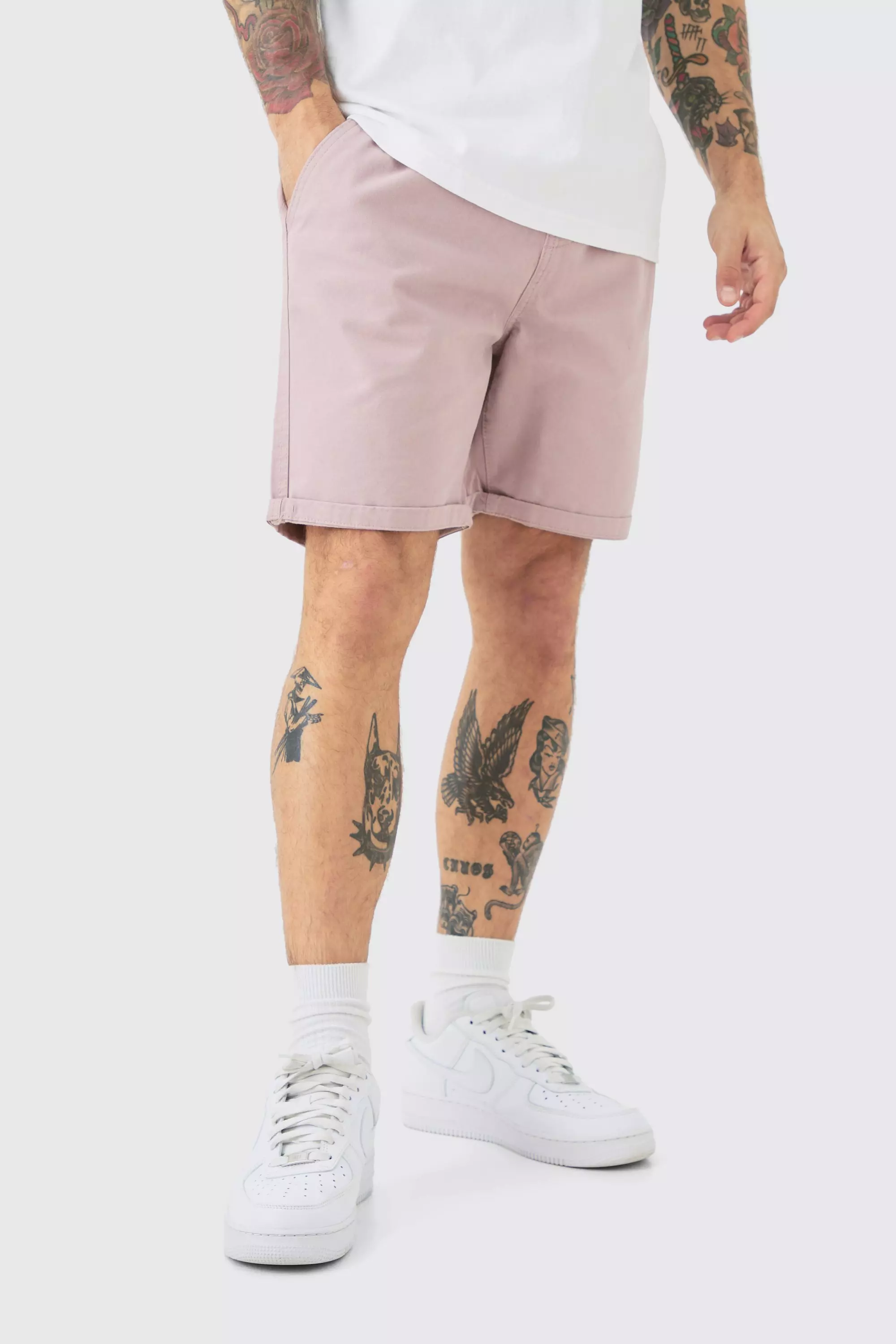Slim Fit Elastic Waist Bermuda Shorts Pink