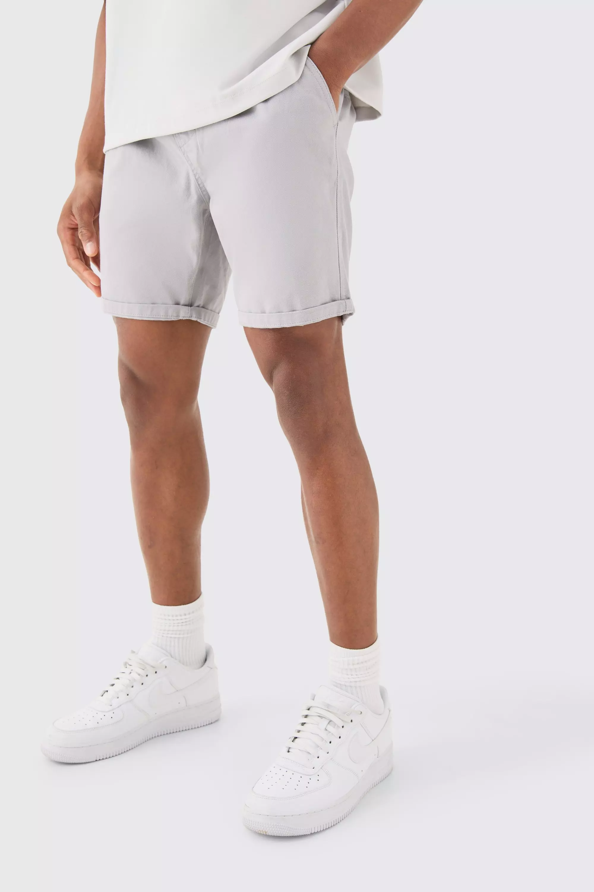 Slim Fit Elastic Waist Bermuda Shorts Grey