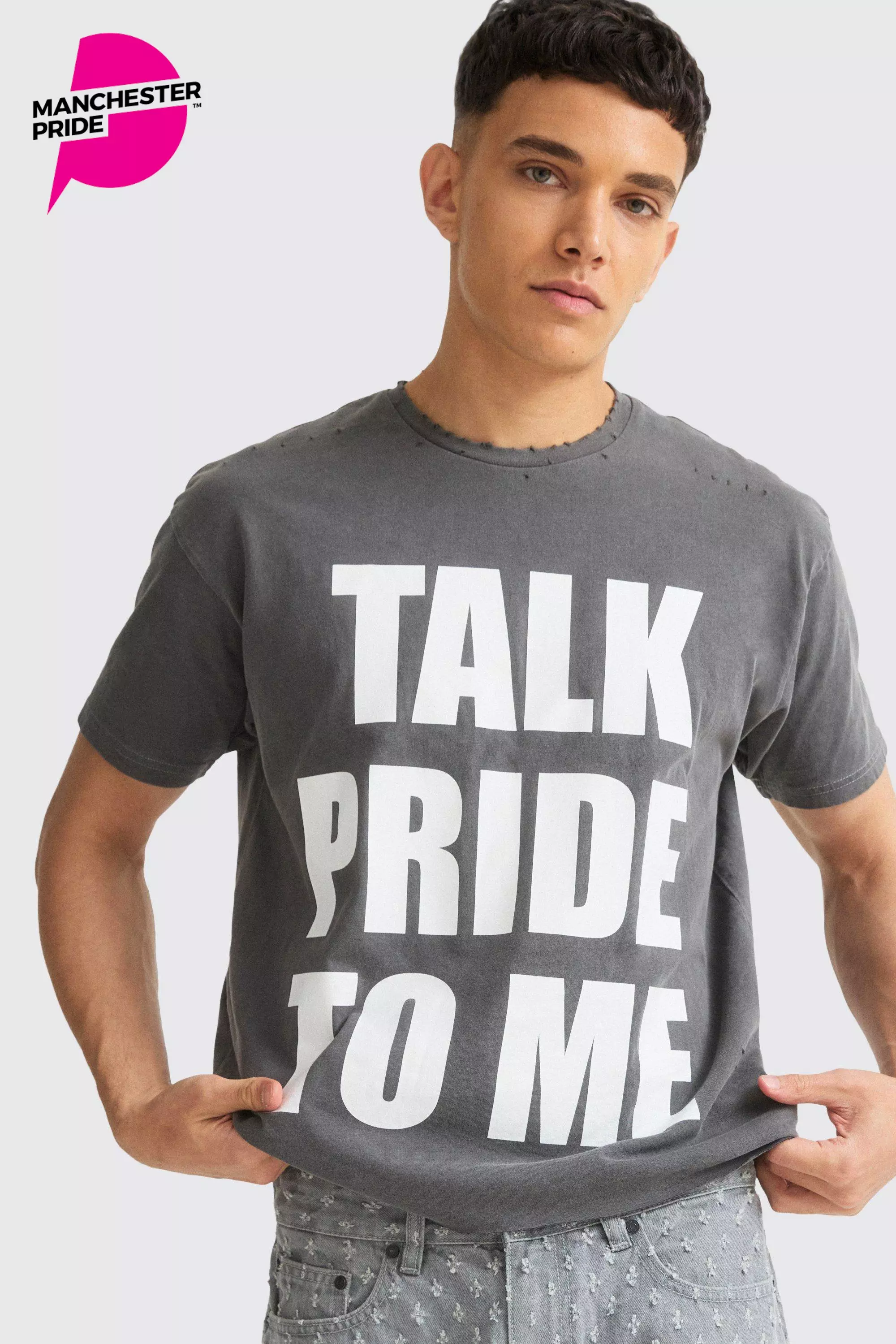 Oversized Boxy Talk Pride To Me Distressed T-shirt Black