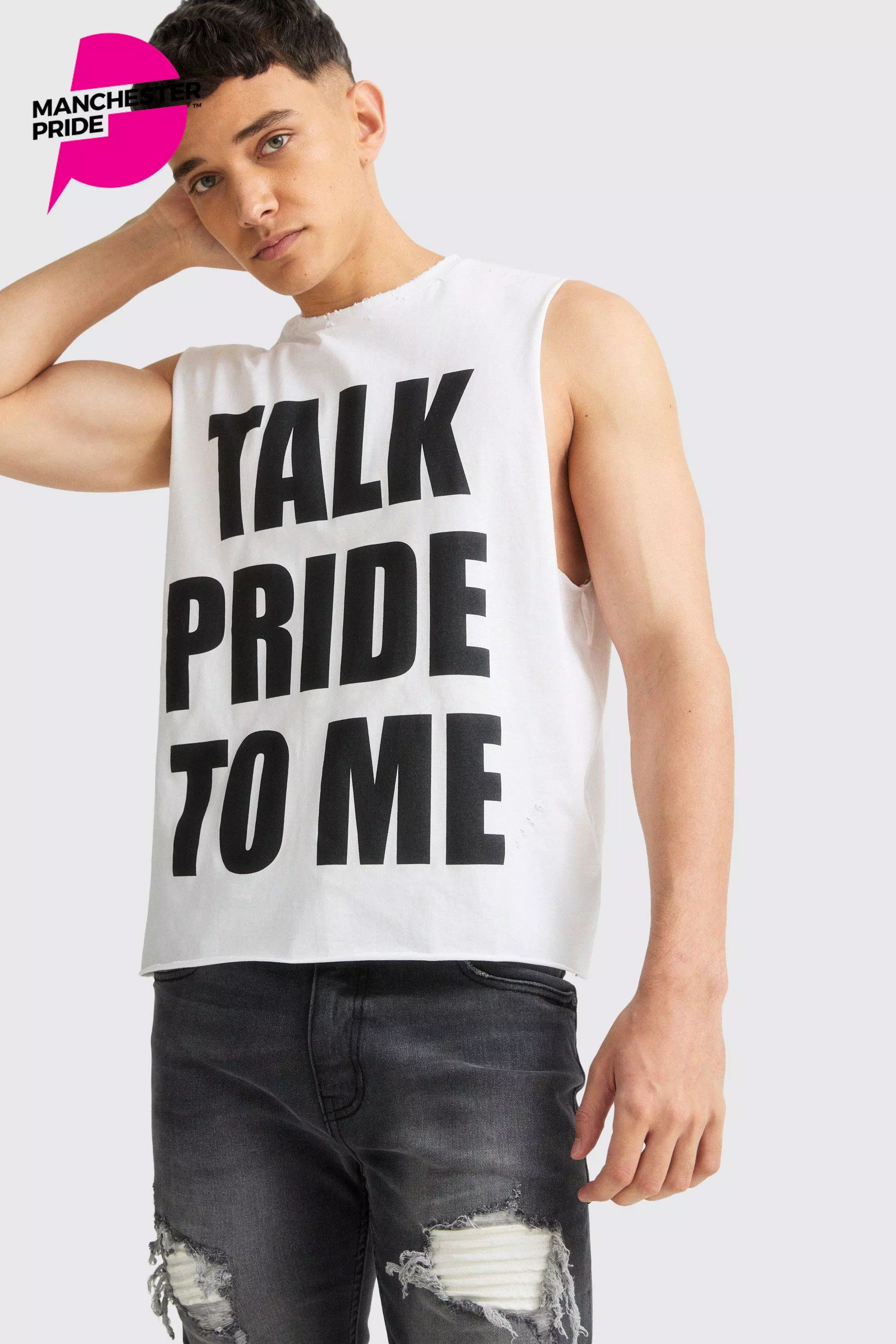 Boxy Talk Pride To Me Distressed Tank White