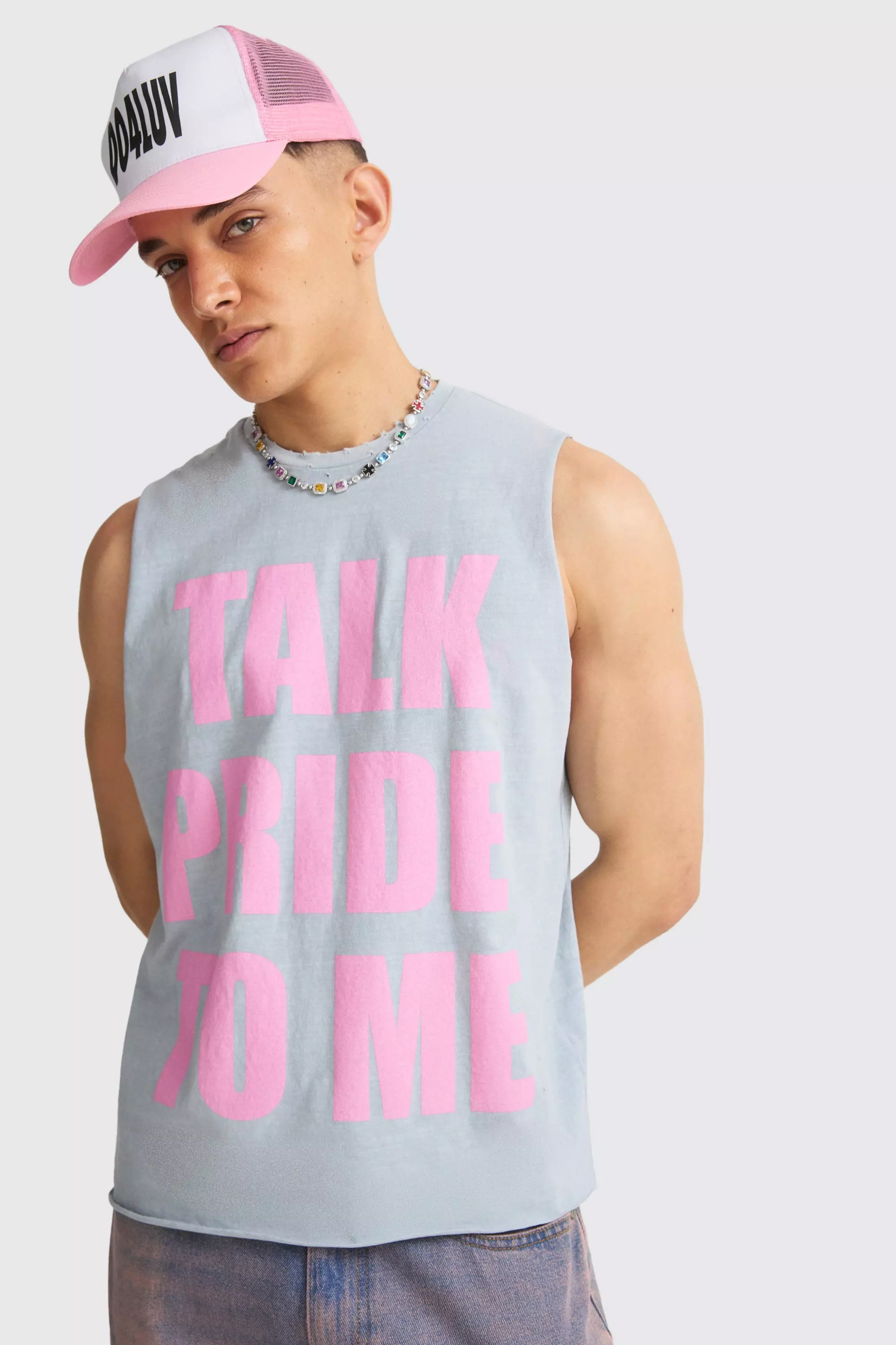 Boxy Talk Pride To Me Distressed Tank Charcoal