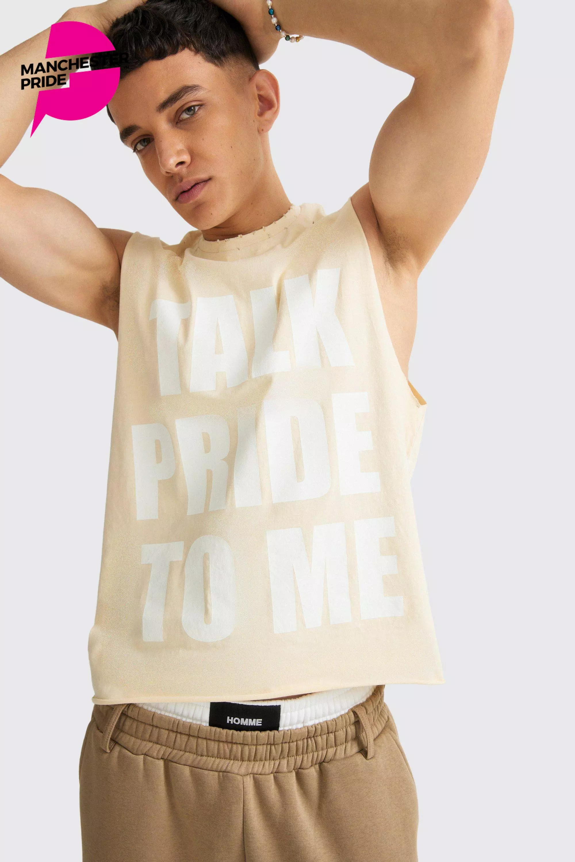 Boxy Talk Pride To Me Distressed Tank Stone