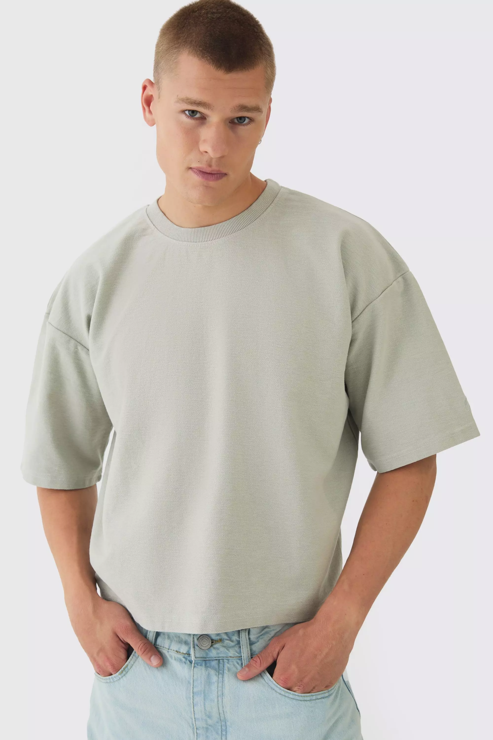 Oversized Extra Boxy Half Sleeve Reverse Loopback T-shirt Light grey