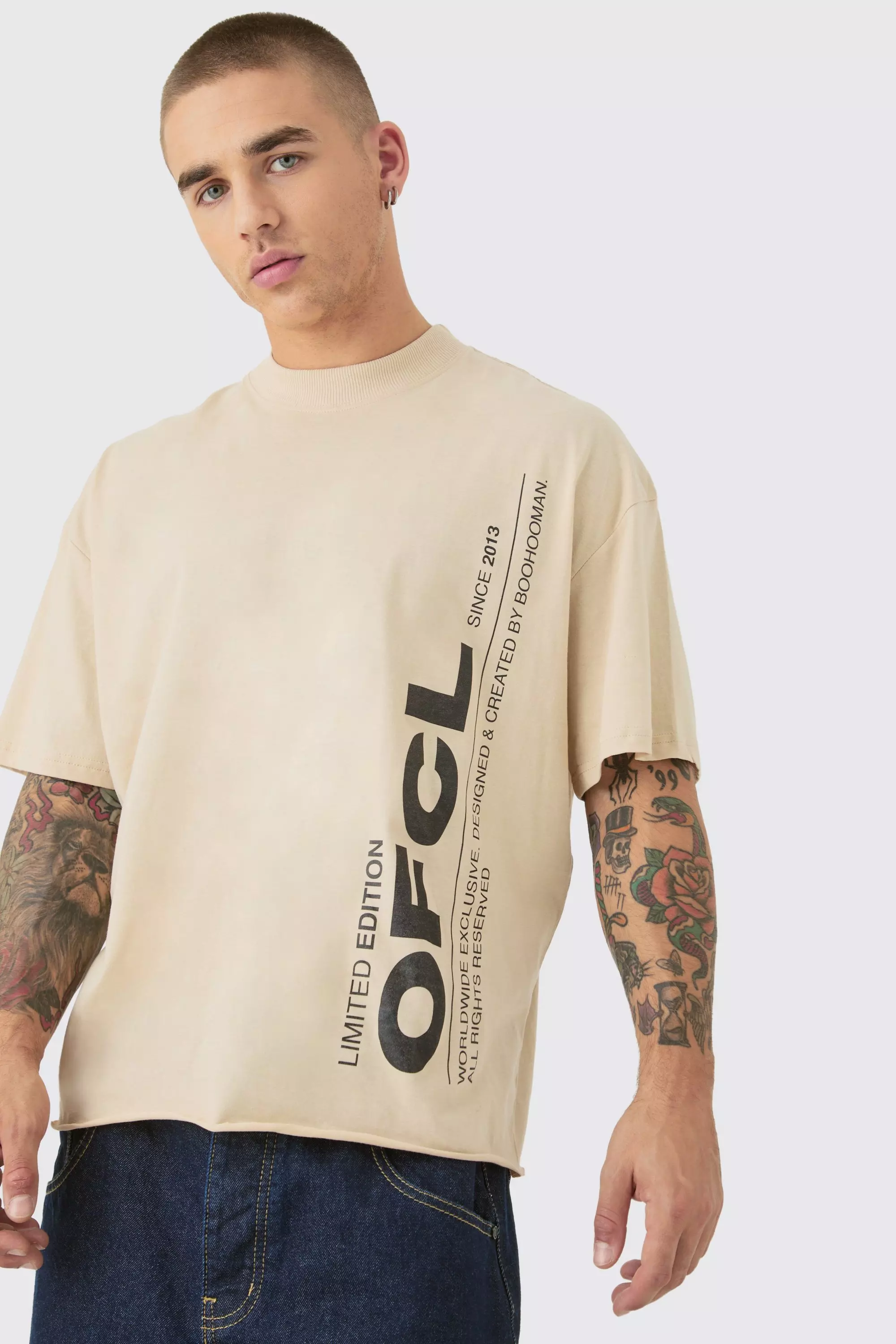 Oversized Boxy Heavyweight Ofcl Text Graphic T-shirt Sand